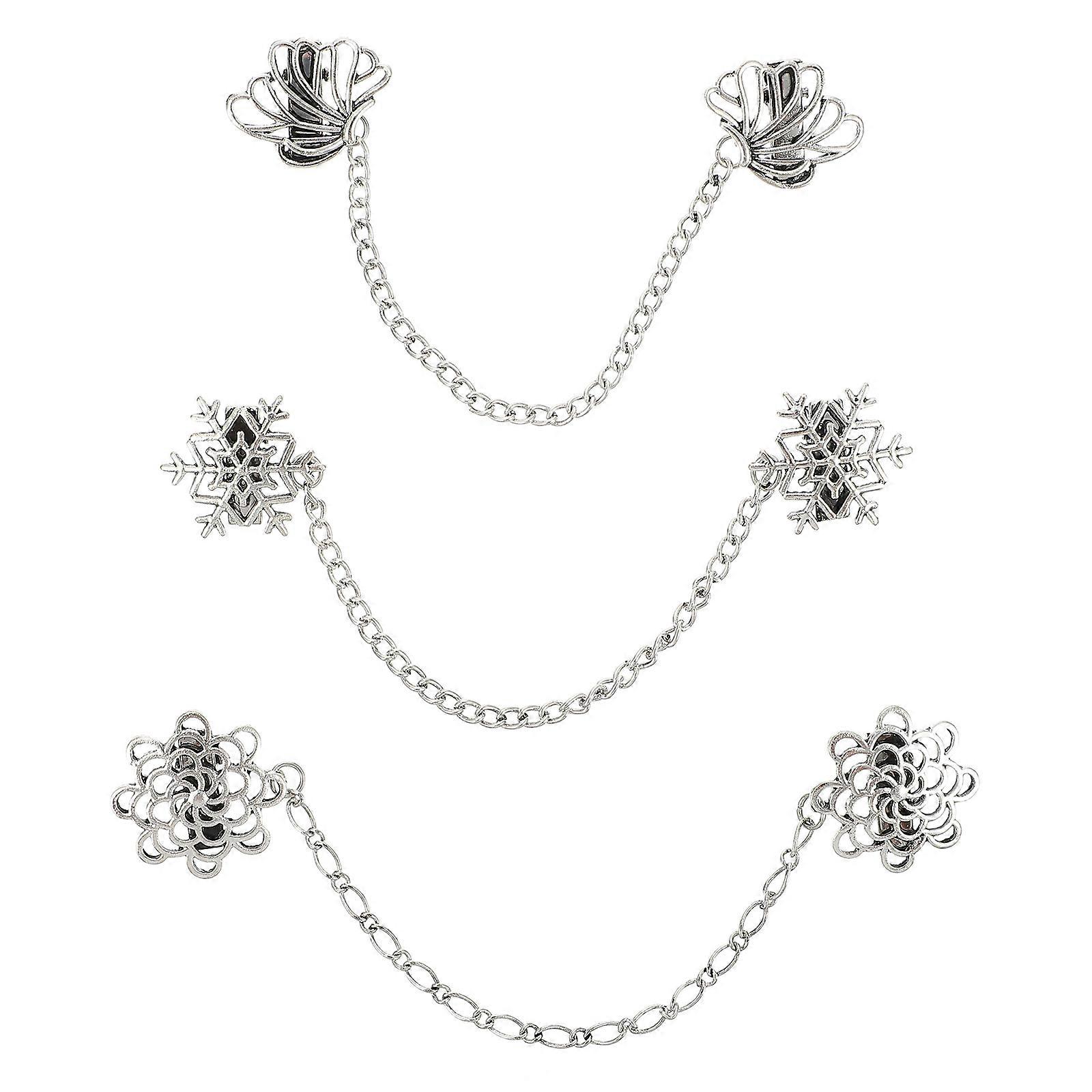 3pcs Retro Suit Chains Stylish Shirt Collar Pins Elegant Brooches