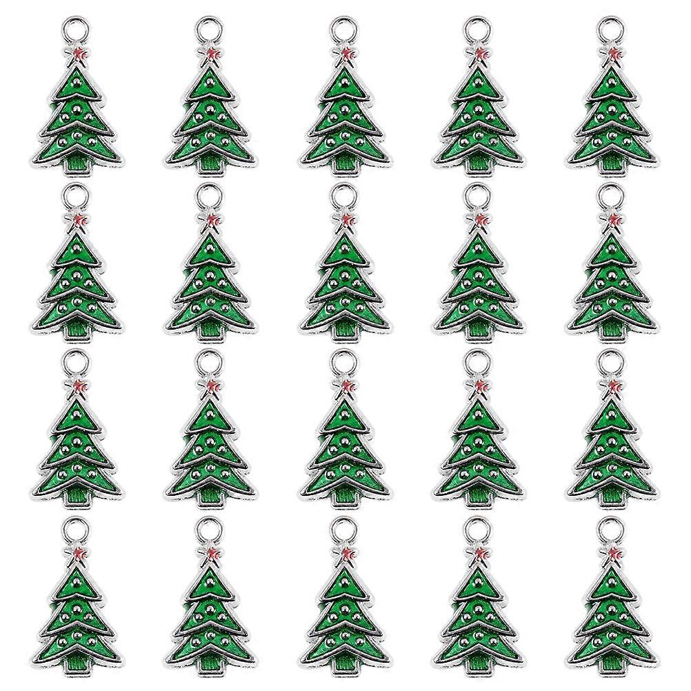 Tree Decoration Pendant Diy Accessory For Necklace Crafts Christmas Tree Shape Alloy Mini Charms 20Pcs
