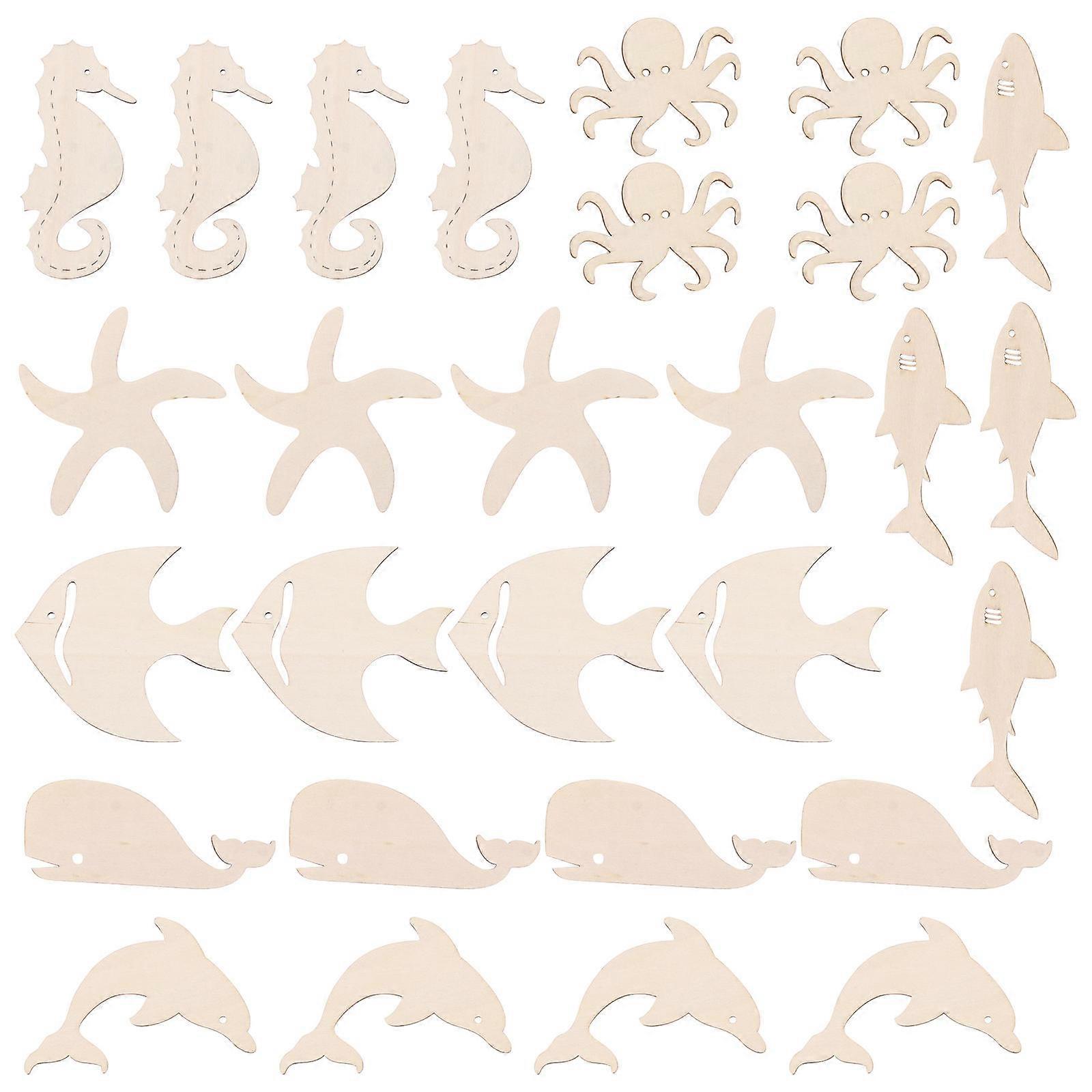 28Pcs Unfinished Wood Cutouts for Ocean Animals Paint Crafts with Animal Wood Pieces