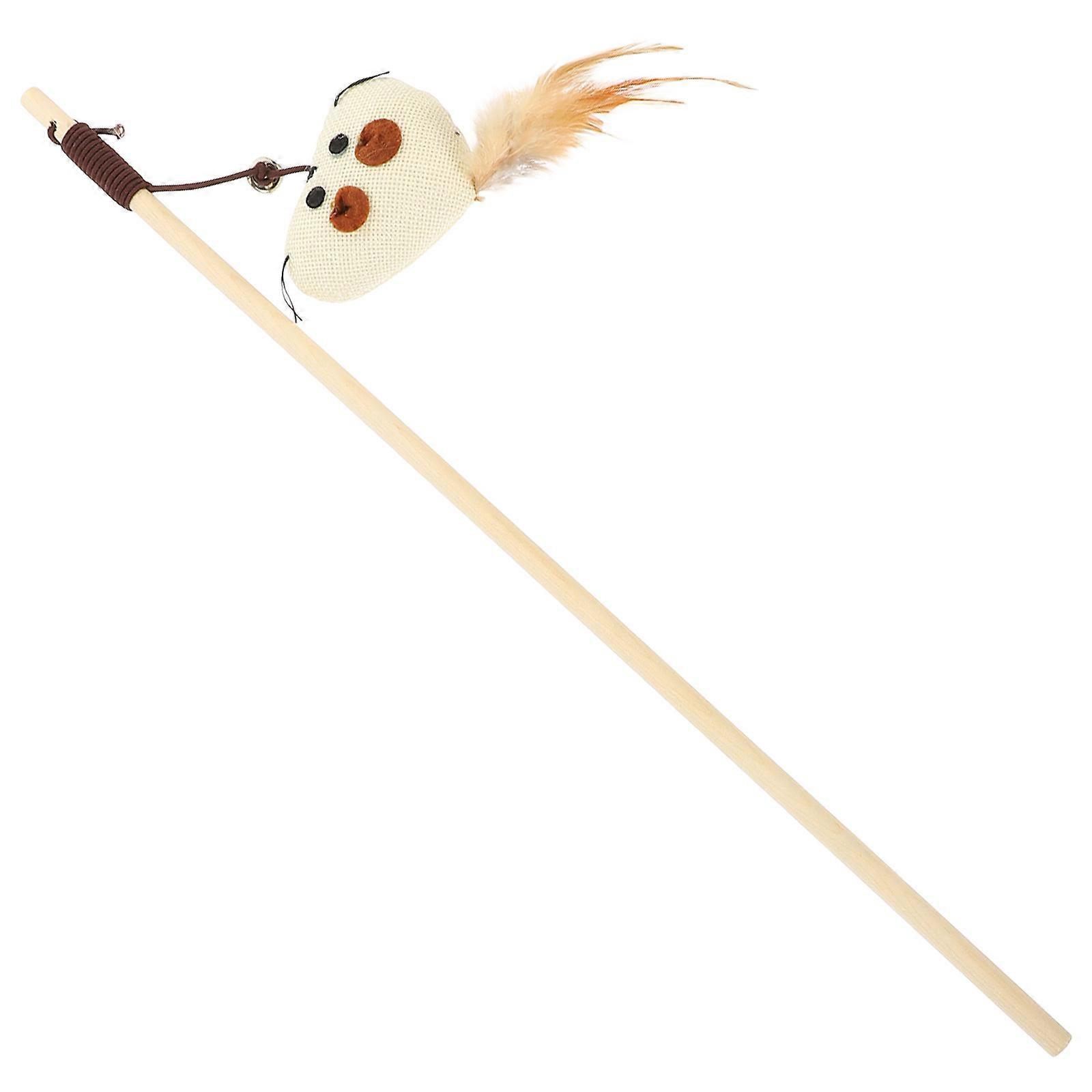 Cat Teaser Funny Cat Home Playtime Wooden Material Artificial Plume Interactive Play 1Pcs