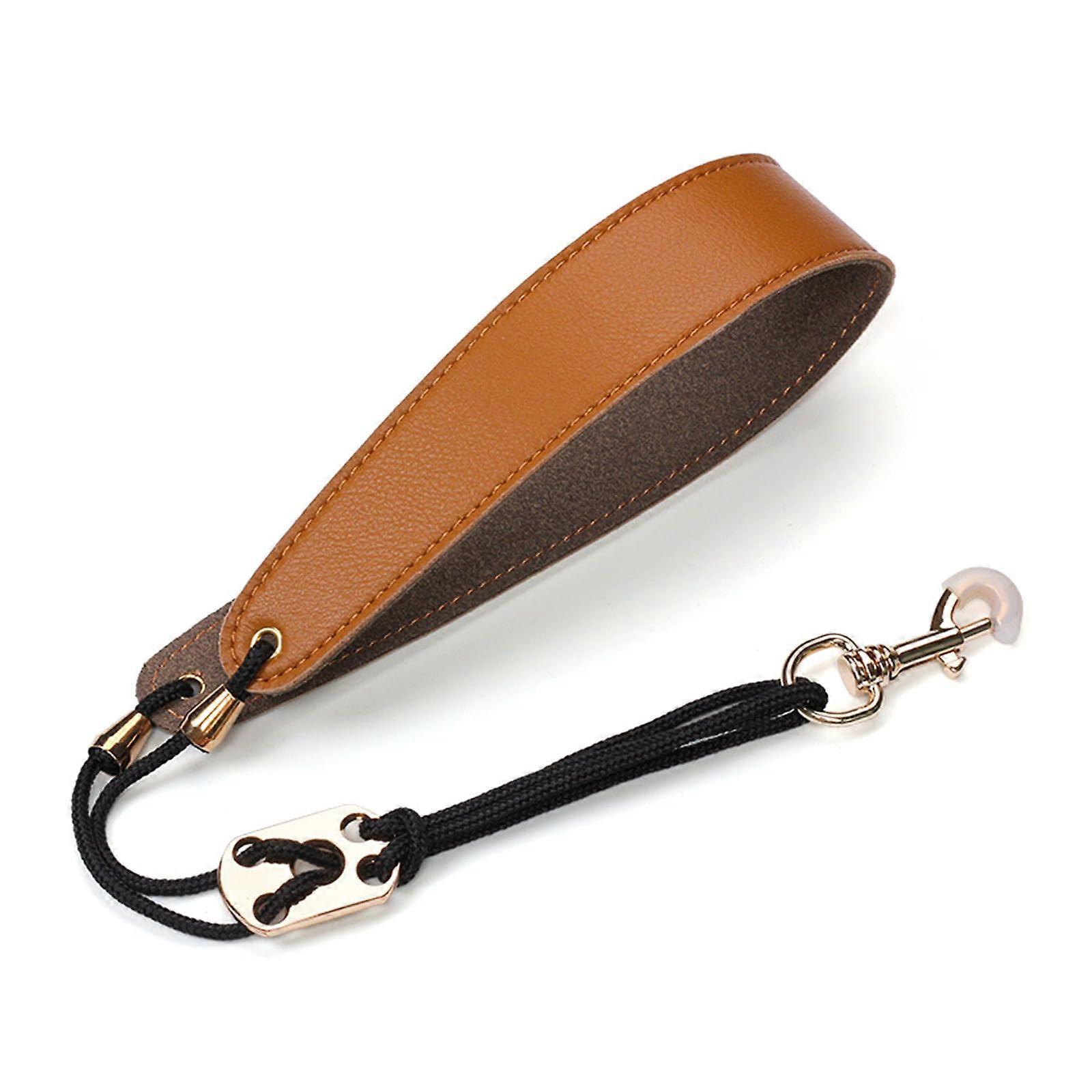 Saxophone Strap Padded Soft PU Leather Neck Strap Light Brown Adjustable For Tenor And Soprano Saxophones Clarinet, Oboe