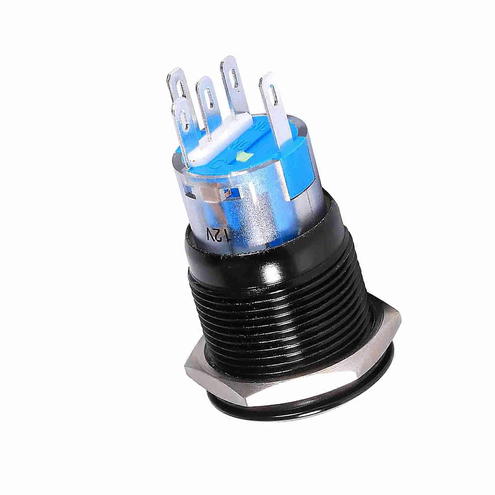 19mm 12-24V Black Waterproof Self-Locking Push Button Switch With Green LED