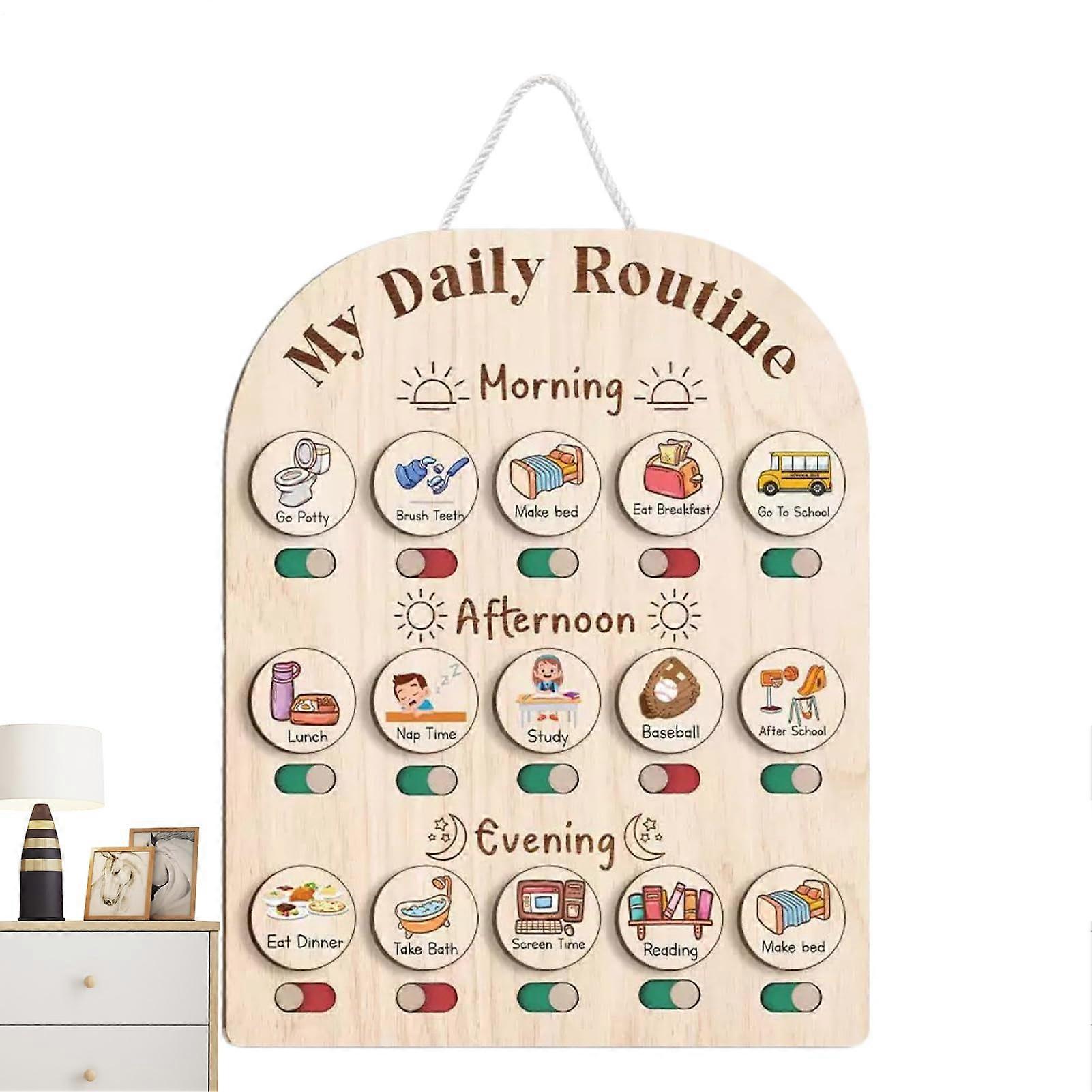Daily Schedule Board for Kids Wooden Chalkboard for Children's Daily Routine, Wooden Toy Planner Board Home Decor for Kids' Room Kindergarten