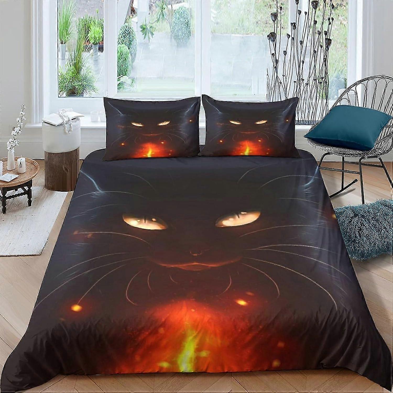Conjunto de Cama de Capa de Consolador de Gato de Desenho Animado 3 Peças Colcha 3D com Fronhas e Fecho de Zíper Microfibra Macia