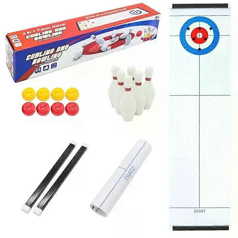 2 in 1 Table Bowling Game Mini Curling Set Perfect for Family Fun and Parties Portable Mini Tabletop Games for Kids and Adults