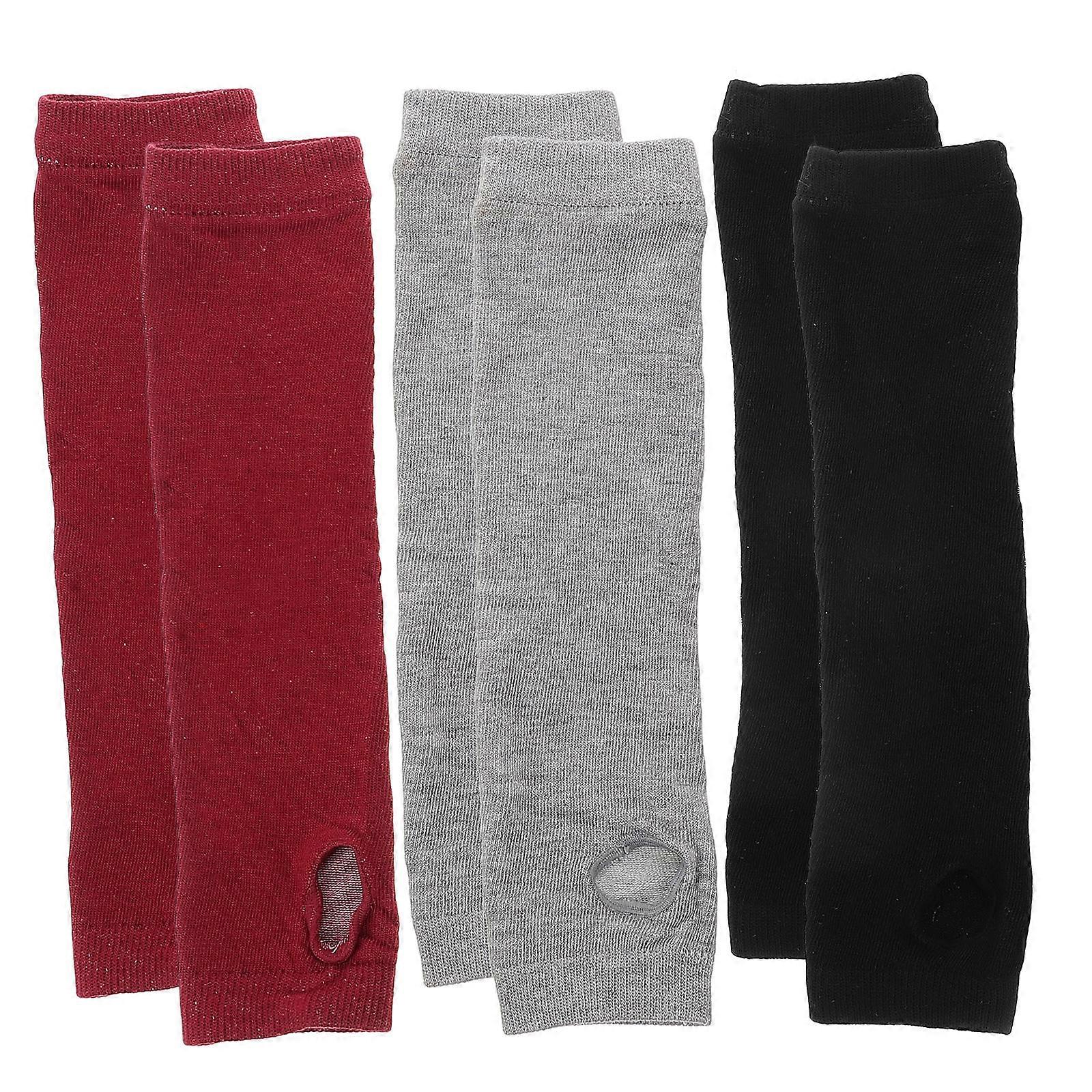 Cotton Blend Fingerless Gloves 3 Pairs Long Knitted Arm Sleeves for Women Stretchy Thin Half Finger Mittens Lightweight Warmth Spring Rose Red