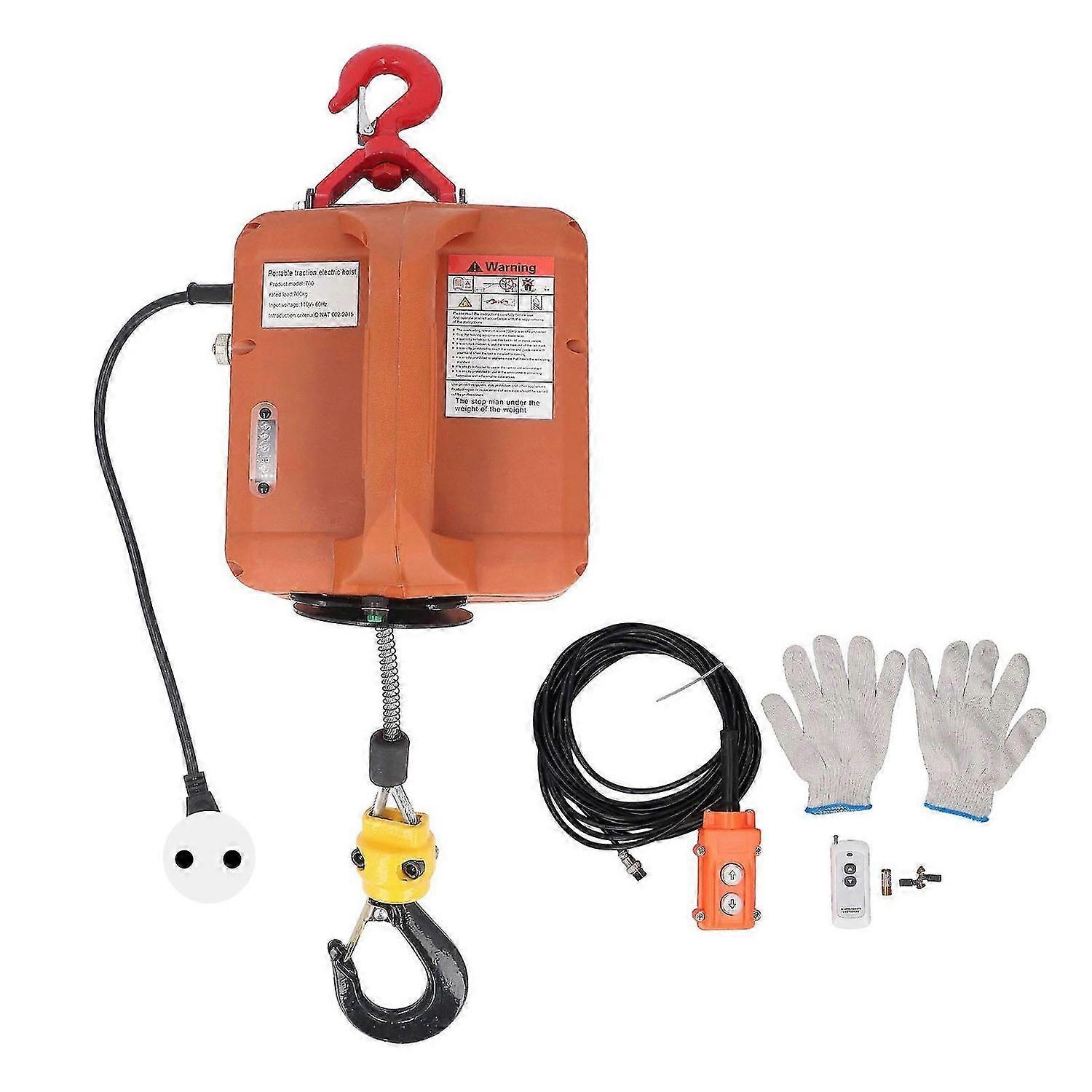 Electric Hoist Winch 1500W Portable Lift Traction Hoist with Wired and Wireless Remote Controller 1100LB Load 7.6M Height EU Plug 220V