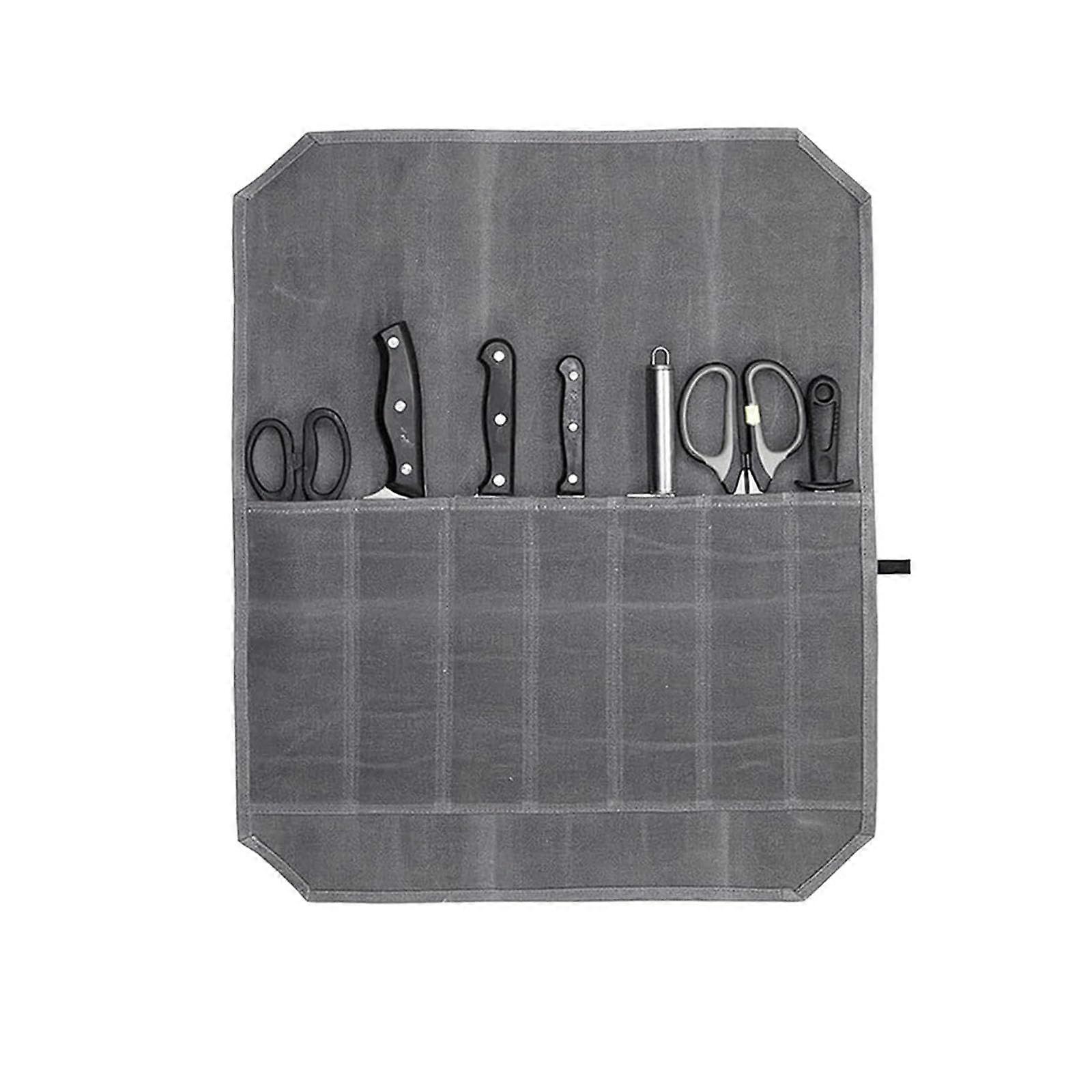 Chef Knife Roll Bag Waxed Canvas 7 Slot Tool Organizer Large Capacity Portable for Professional Cooks and Culinary Enthusiasts
