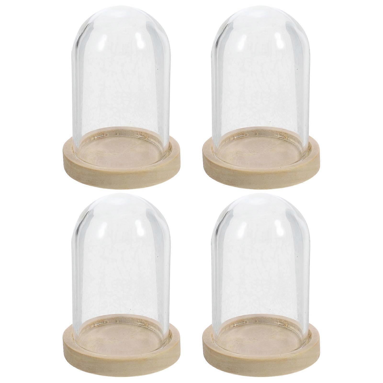 Mini Preserved Flower Glass Dome With Base For Dollhouse Miniature Landscapes 4 Sets