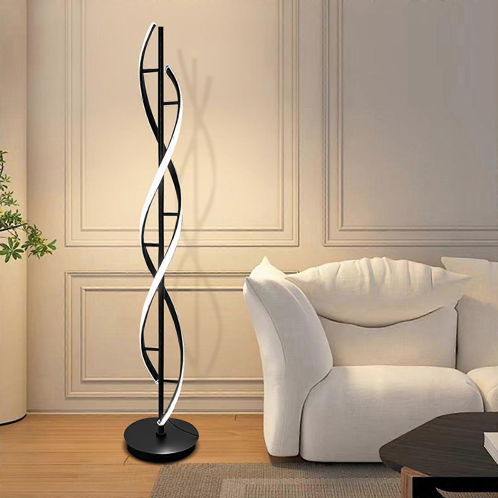 LED Floor Lamp, 155 cm, 52 W Black with Remote Control, Spiral LED Dimmable