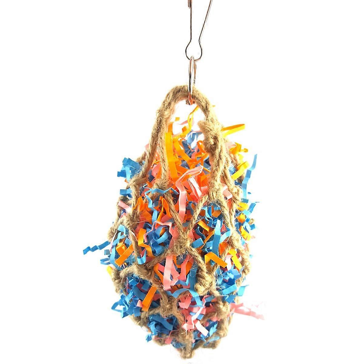 Bird Feeder Toy, Natural Jute and Paper, Colorful Chew for Parakeets, Parrots, Safe, 21 cm