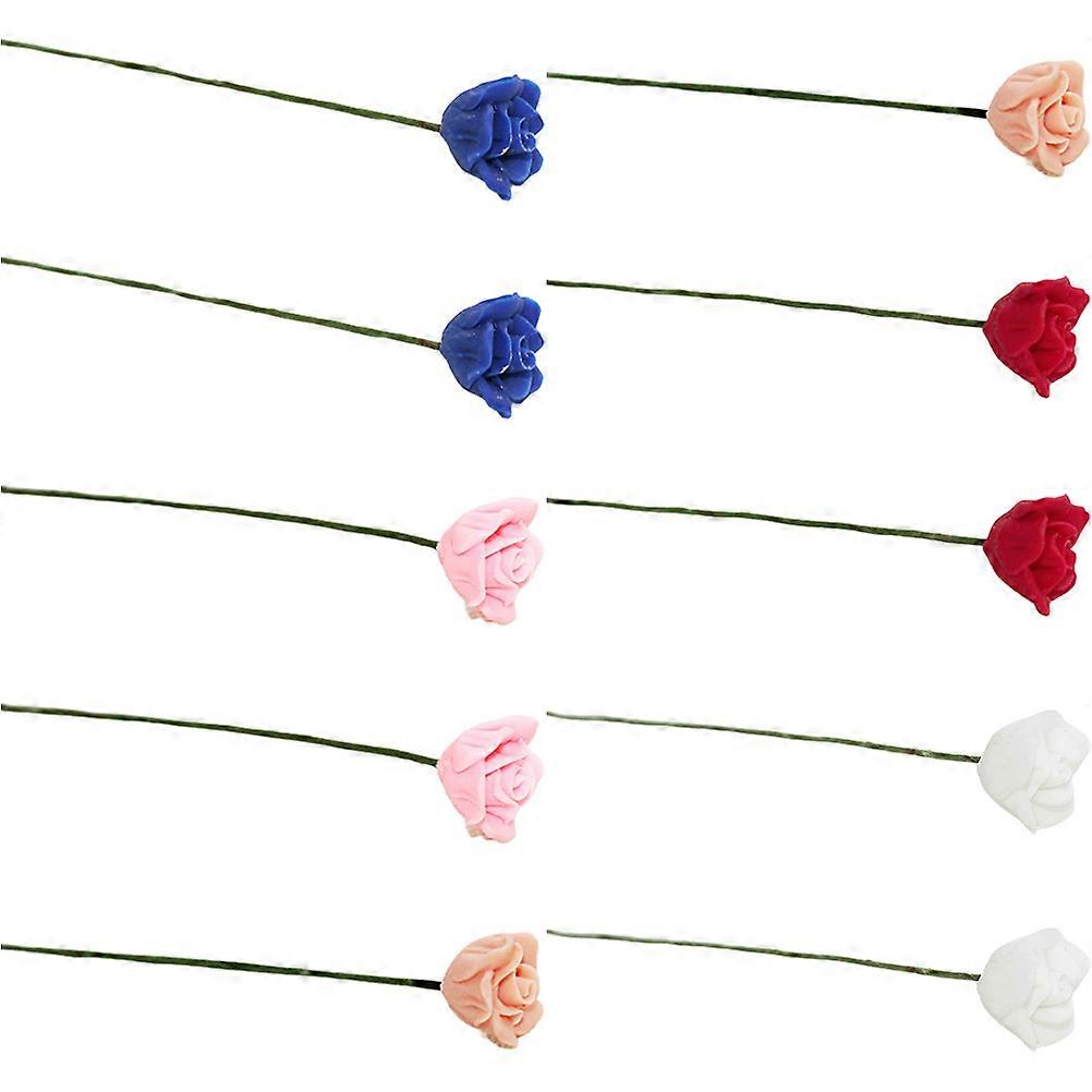 Simulation Flower Ornament Miniature Roses Indoor Decor Blue 10Pcs