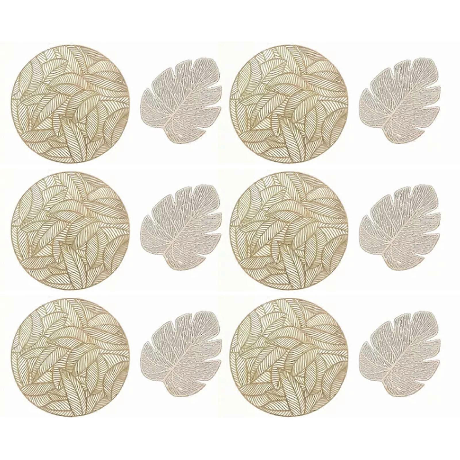 Placemats Set Hollow Insulation 6 Round Dining Table Place Mats and 6 Pcs Leaf Shape Cup Coasters