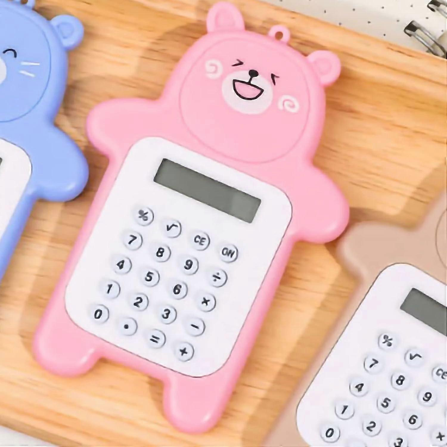 ZENGO Portable Cute Bear Style 8 Digit Calculator Mini Cartoon Calculator with Rubber Buttons,Student Calculator,Pink