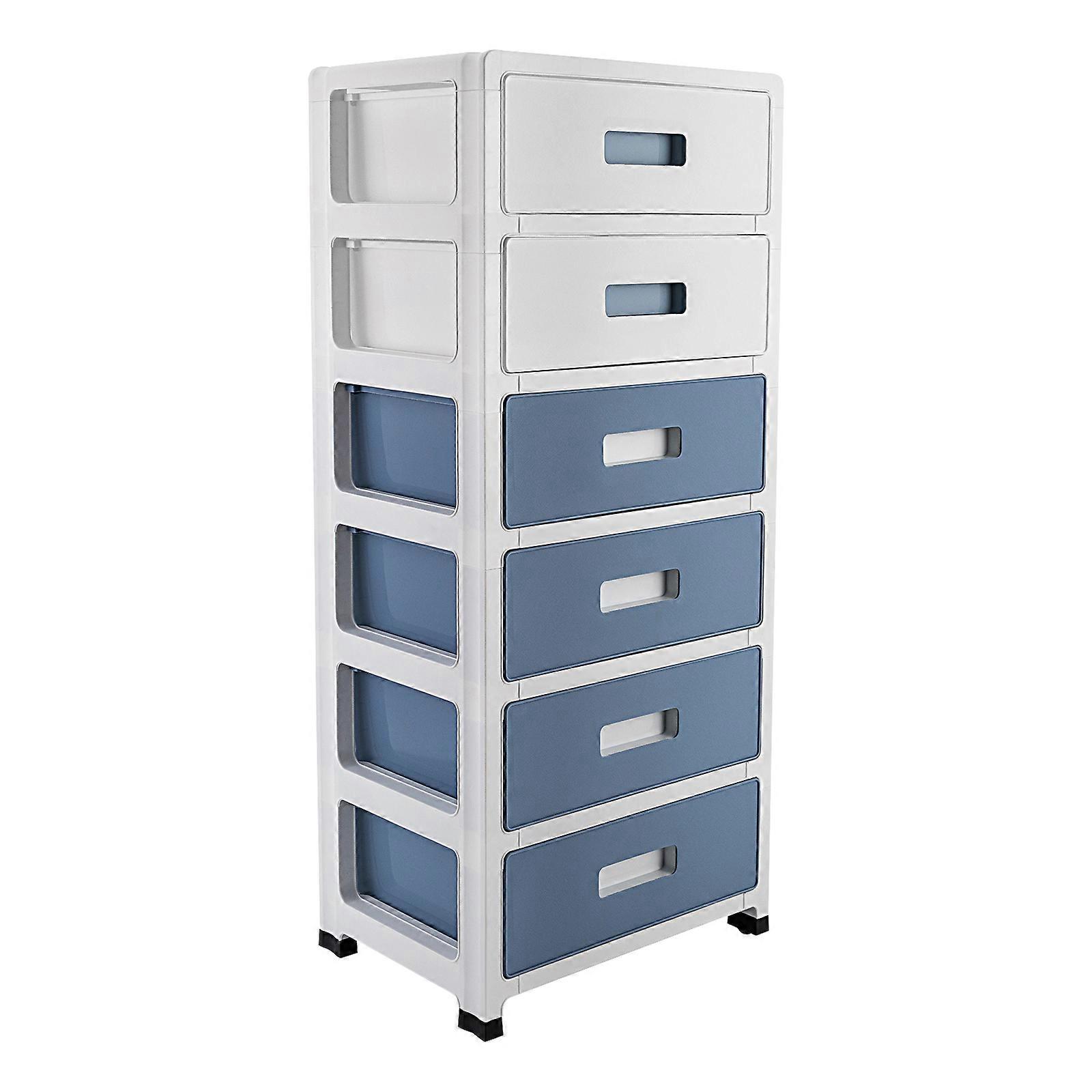 6-Level Expandable Plastic Drawer Organizer Blue/White Stackable Home Office Storage Box with Wheels