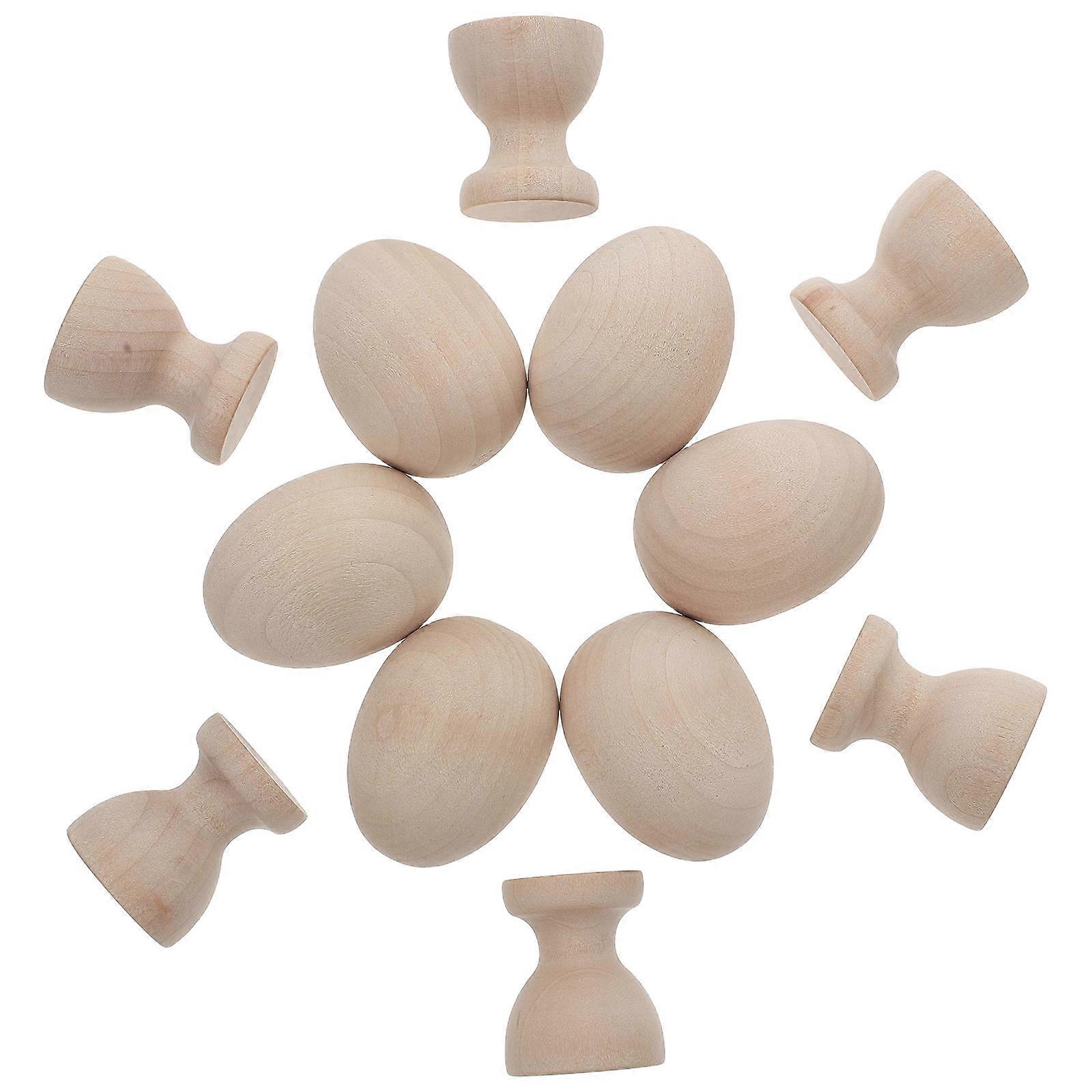 Wooden Egg Cup DIY Breakfast Holder with Faux Eggs – Easter Celebration & Family Gathering Decor