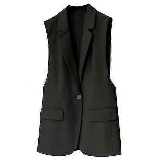 Blazer de verão sem mangas para mulher - Casaco de cor sólida com design de colete comprido