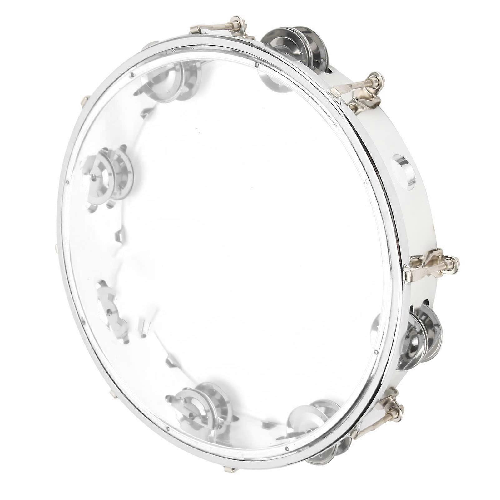 Handheld Tambourine 10 Inch Transparent Bells Adjustable Double Row Jingles Musical Drum Instrument for Kids' Party Games