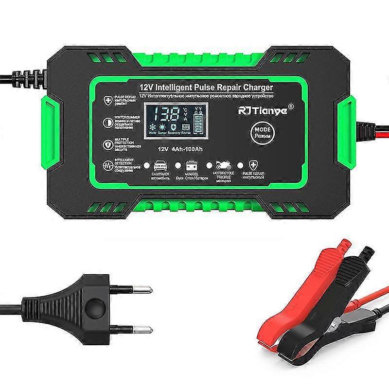 Fully Automatic 12V Battery Charger for Car & Motorcycle - 6A Multi-Function Pulse Repair with Touch Switch & LCD Display for Lead Acid Batt