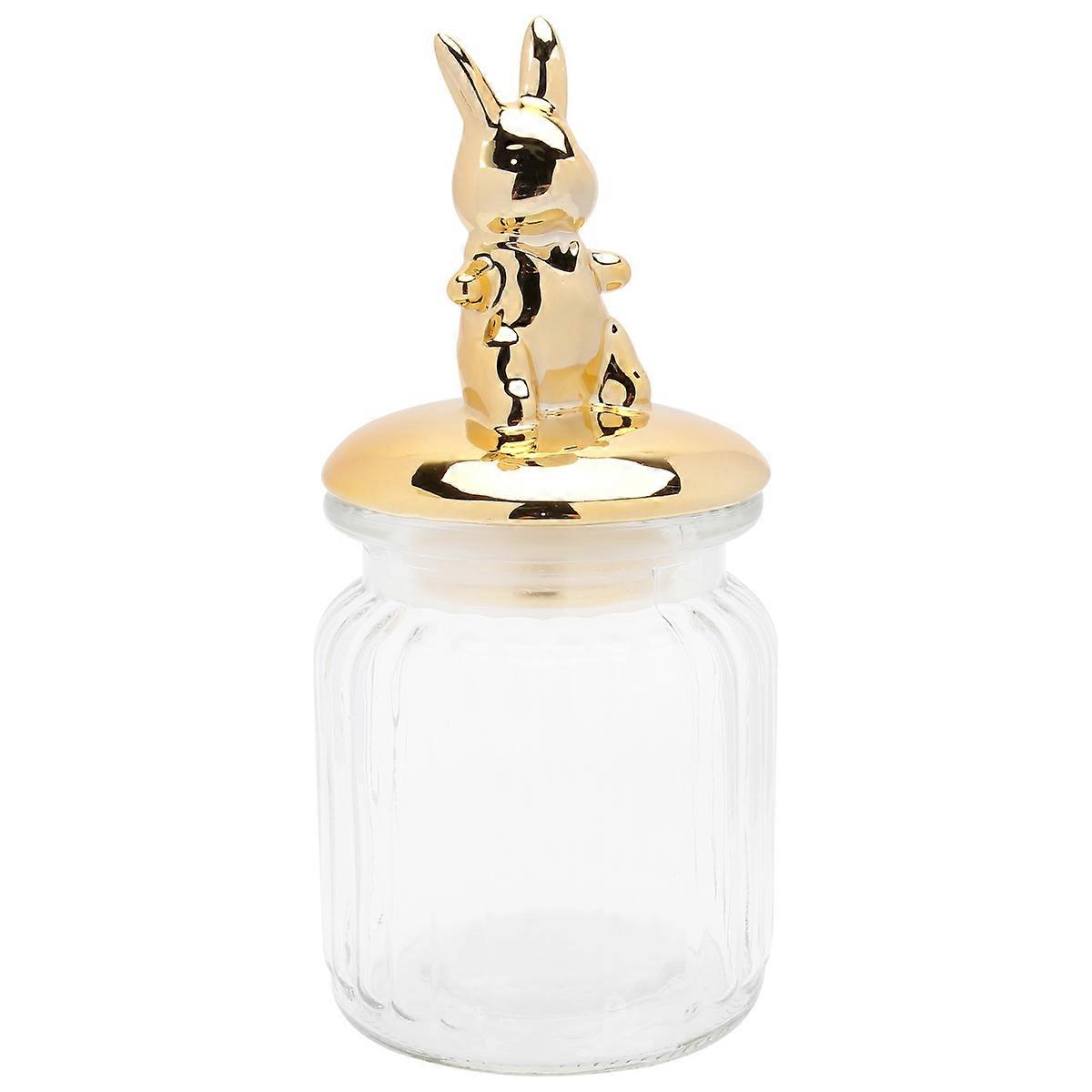 Glass Storage Bottle Rabbit Design Canister Moisture Proof Home Use 1Pc