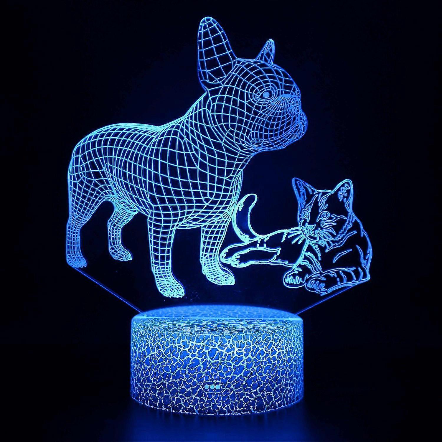 3D Touch Light Night 7 colors remote control Chien et Chat #1282 2025