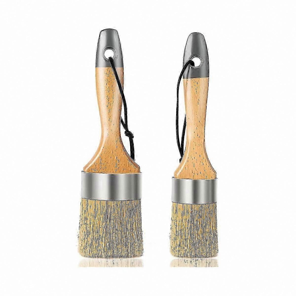 Natural Bristle Wax and Chalk Paint Brushes for Furniture Art Projects, Set of 2