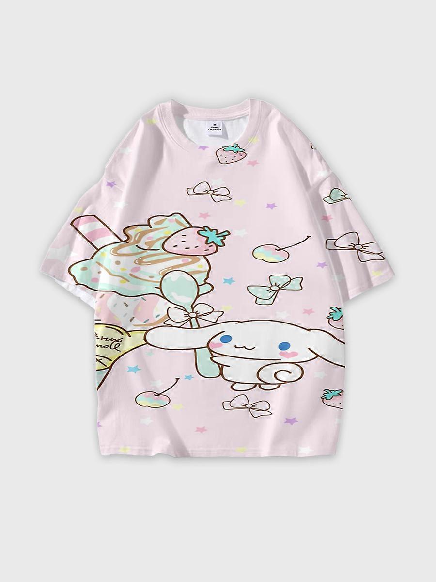 T-shirt round neck Cartoon Pattern loose short sleeve E2771