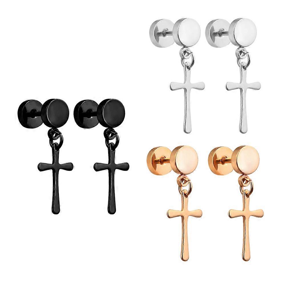 3 Pairs Chic Cross Style Stainless Steel Earrings for Women – Elegant Decorative Ear Studs for Daily Wear