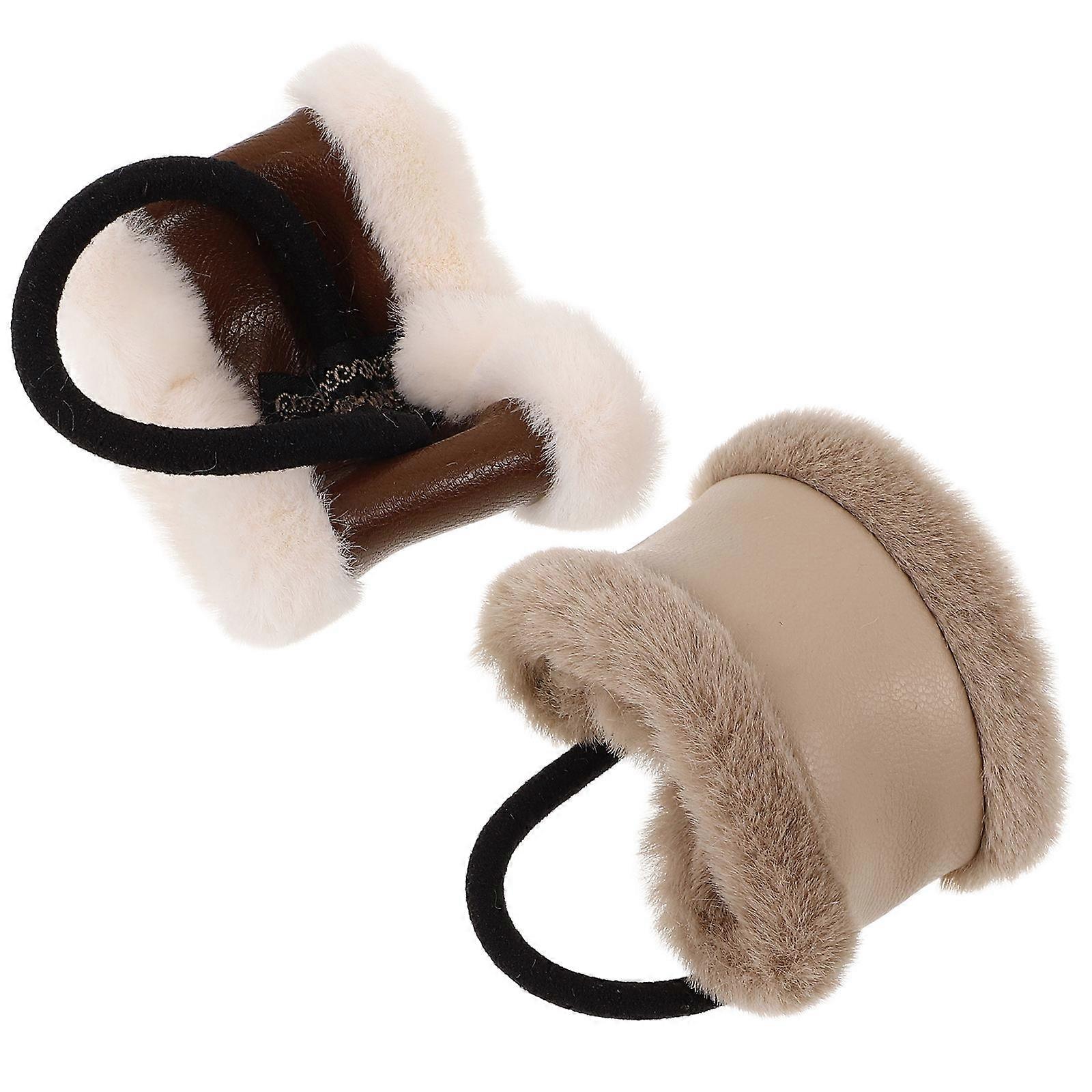Elastic Hair Ties for Women and Girls with PU Material Assorted Color Ponytail Holders 2 Pieces