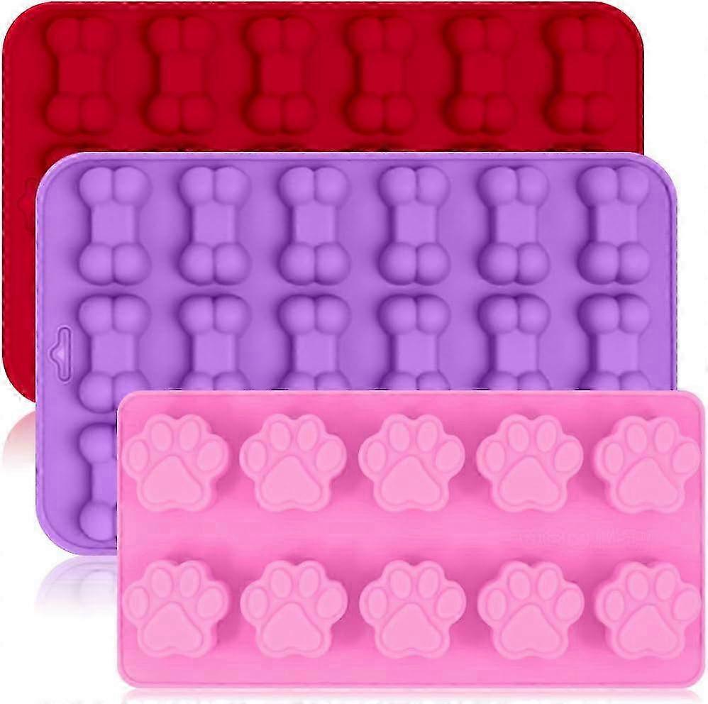 3-Pack Silicone Ice Molds in Puppy Paw & Bone Shapes - Reusable Trays for Chocolate, Candy, and Microwave Safe Baking