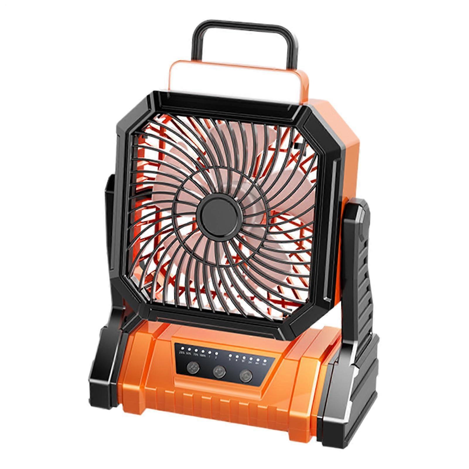 Camping Fan, Portable 5400 mAh Battery Operated Fan with 4 Speed Settings and LED Light for Tent, Desk, and Indoor Use - Orange