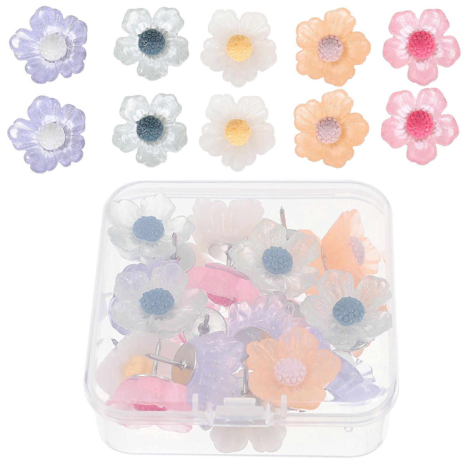 Assorted Color Flower Pushpins 20Pcs Cute Thumb Tacks for Fixing Cork Boards Plastic Iron