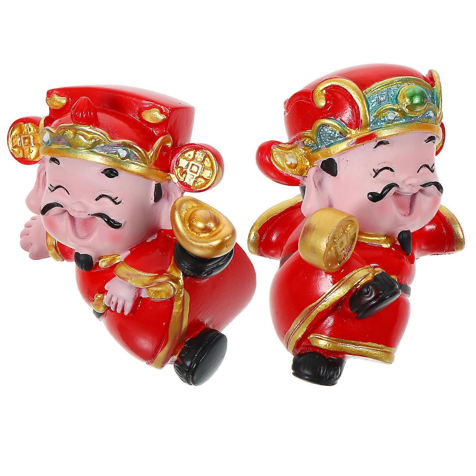 Resin Wealth Statue 2Pcs Miniature God Figurines Ideal Home Decoration For Friends Assorted Color