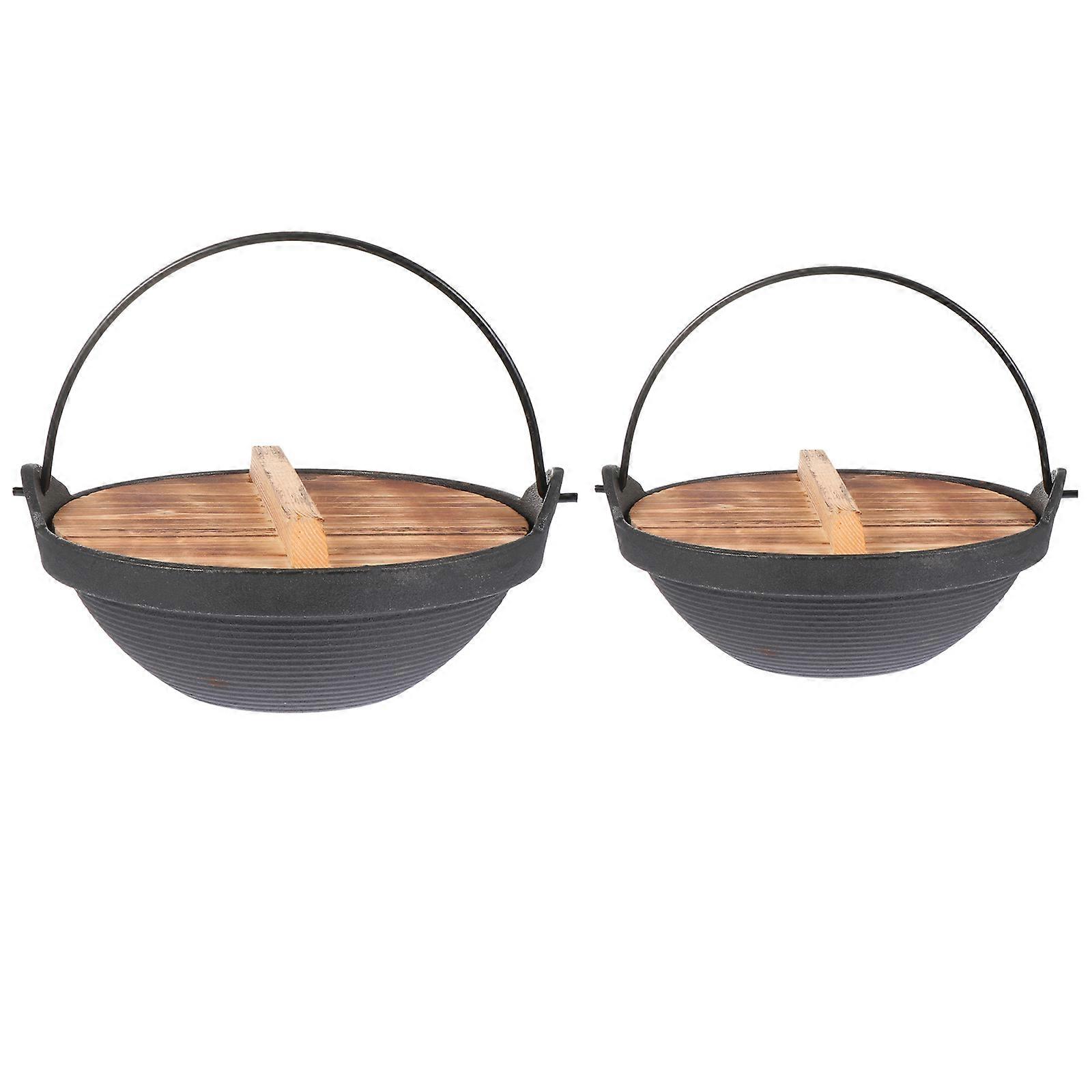 Japanese Small Hot Pots Cast Iron Pots For Outdoor Camping Family Use Assorted Color Rounded Handles 2Pcs