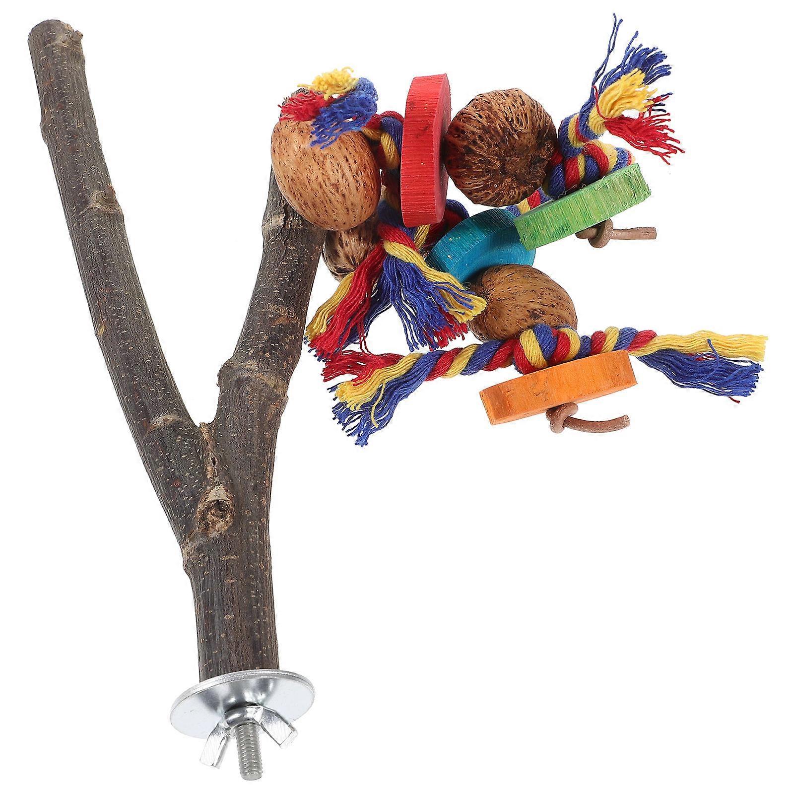 Wooden Bird Perch for Cage with Rough Surface Assorted Color Excellent Foot Exercise Toy 6.3 Inches