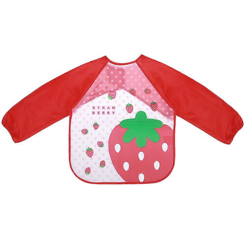 2pcs Waterproof Art Aprons Cartoon Painting Aprons Creative Drawing Clothes (Red Strawberry, 2pcs/Pack)