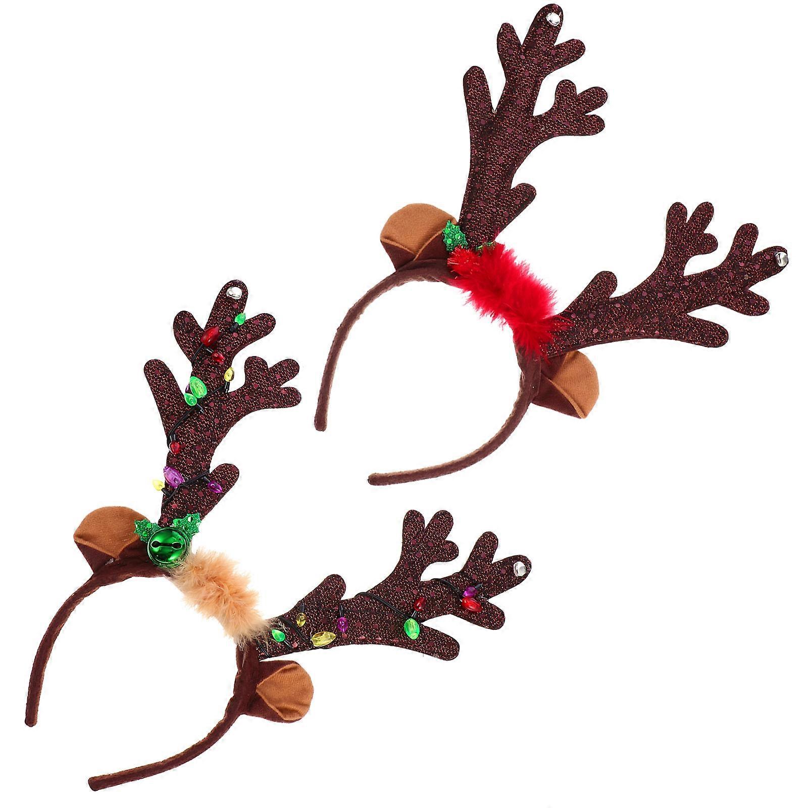 Christmas Headband for Xmas 2Pcs Fabric Brown with Bell