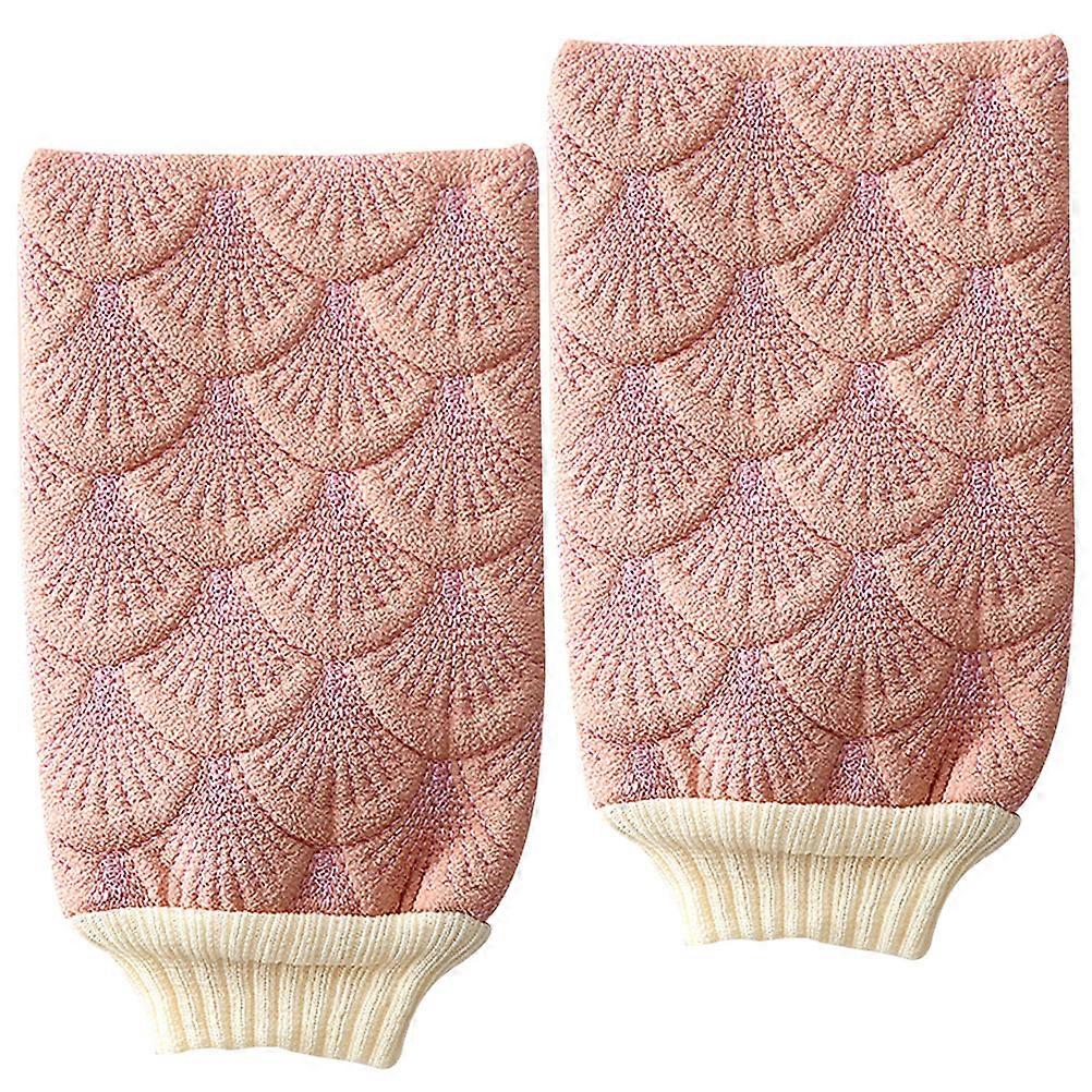 Pink Fabric Shower Gloves for Exfoliating and Back Massage Use in Bath Mittens Size 2Pcs