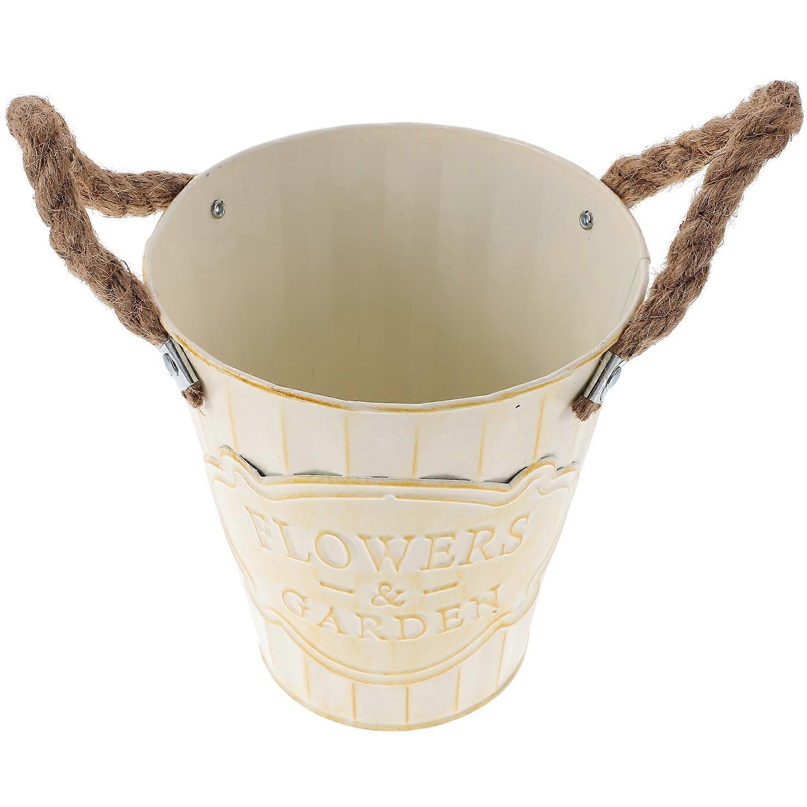Beige Iron and Hemp Rope Flower Pot Set for Storage with Style 6.5 Inches