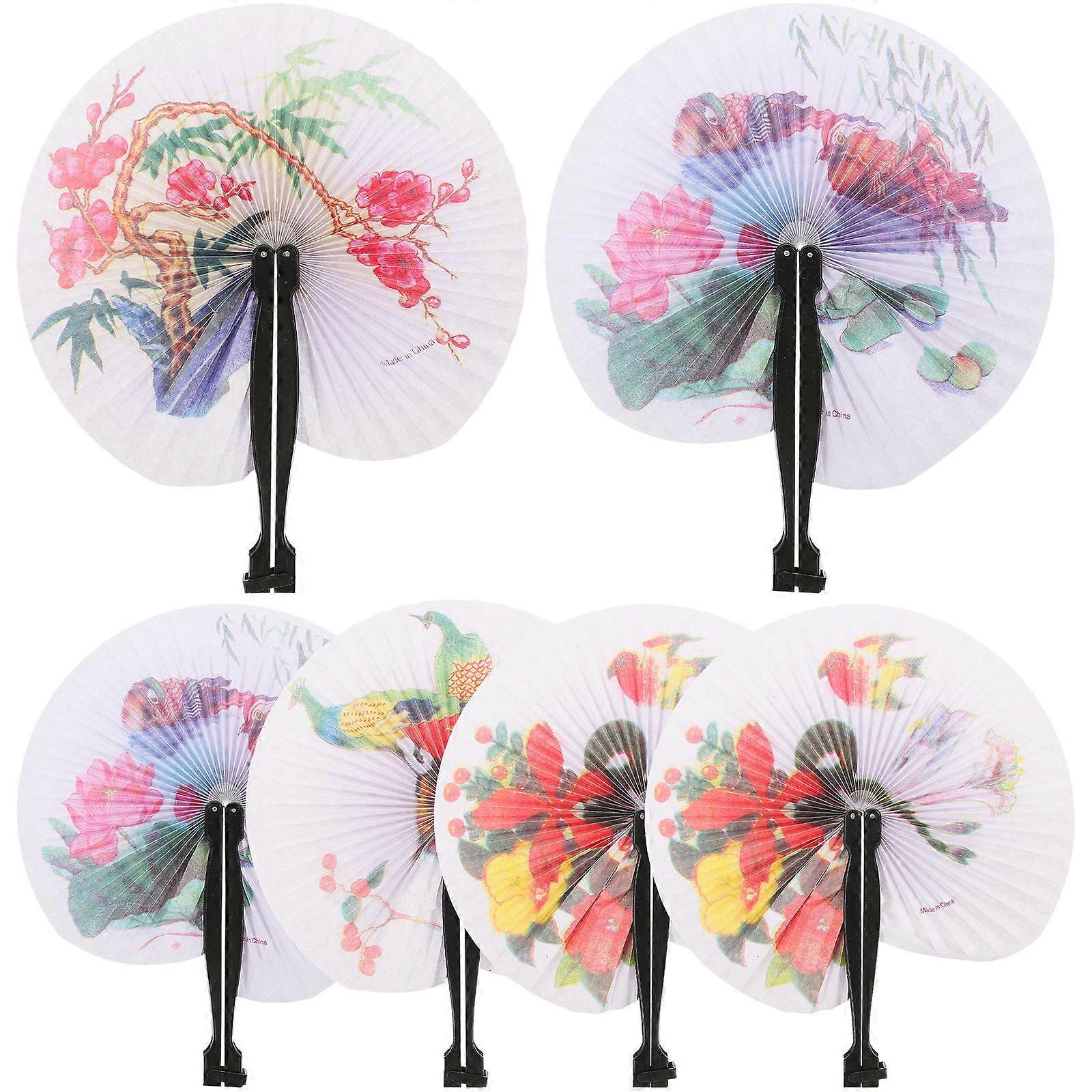 Portable Foldable Hand Fans 12 Pcs Retro Design Round Shape For Weddings And Special Occasions Assorted Colors