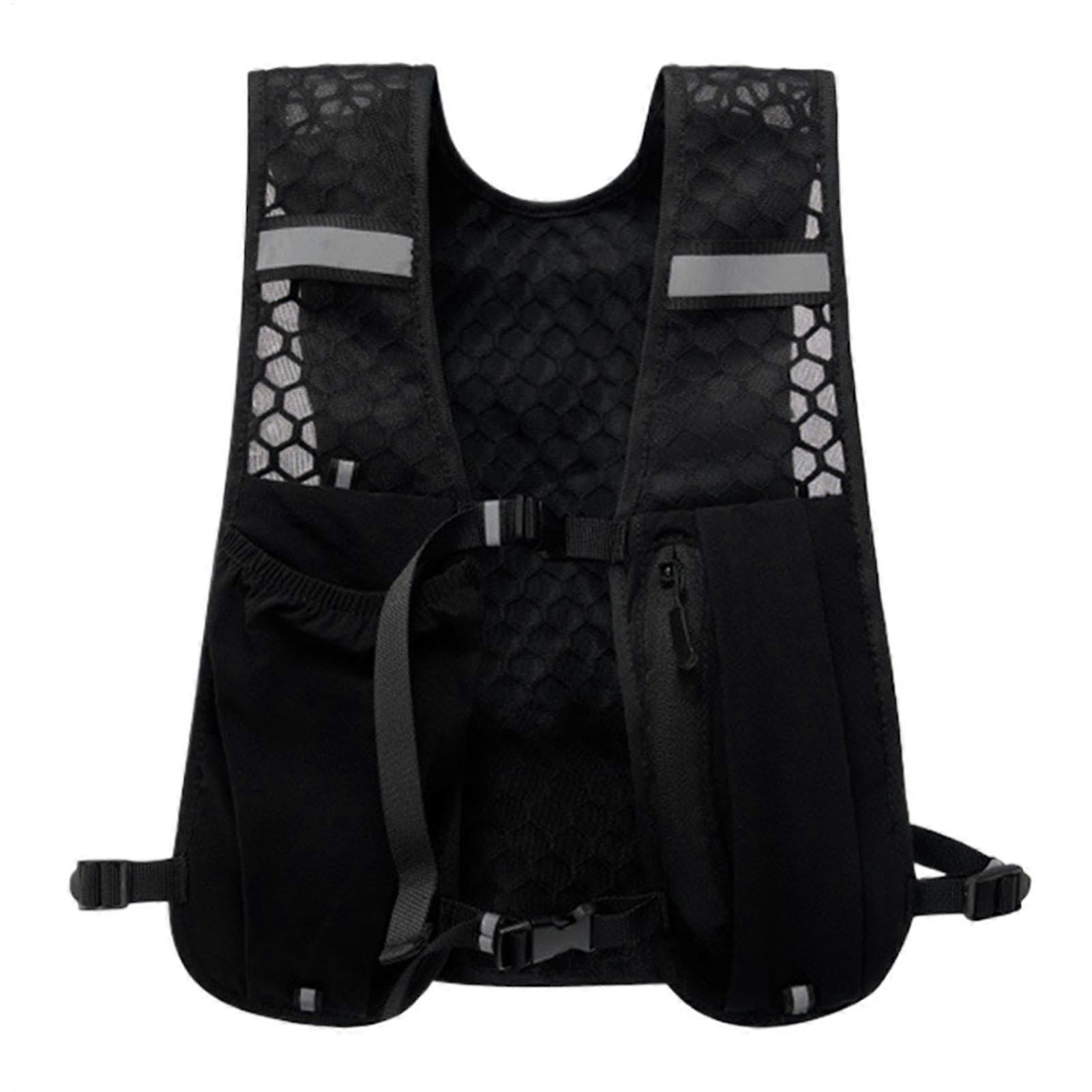 Running vest, phone holder running vest, reflective hydration pouch, breathable sports bag for water bottle, keys, phone, card storage black A