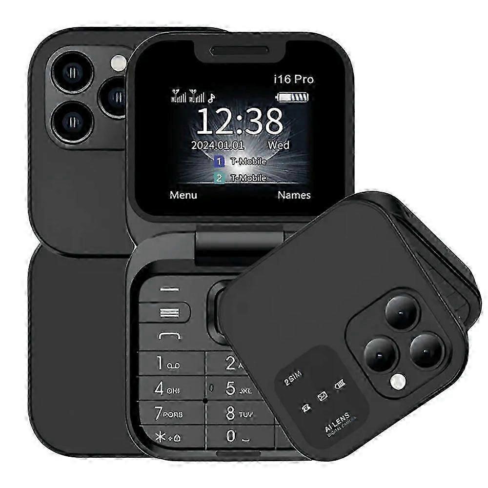 Rainbuvvy i16 Pro 2G Flip Phone 1.77 Inch Dual SIM Standby Camera Speed Dial Large Battery Audio Player Alarm Clock FM Feature Phone Elderly Phone Sma