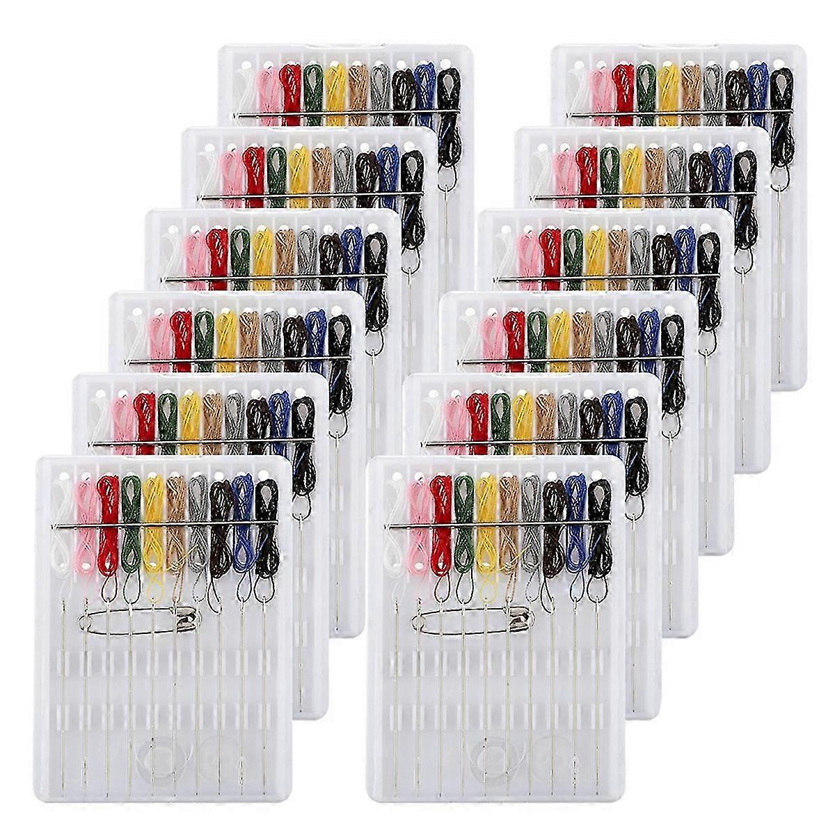 New 12 Boxes Mini Sewing Kit with Quick Fix Pre-Threaded for Travel & Emergency