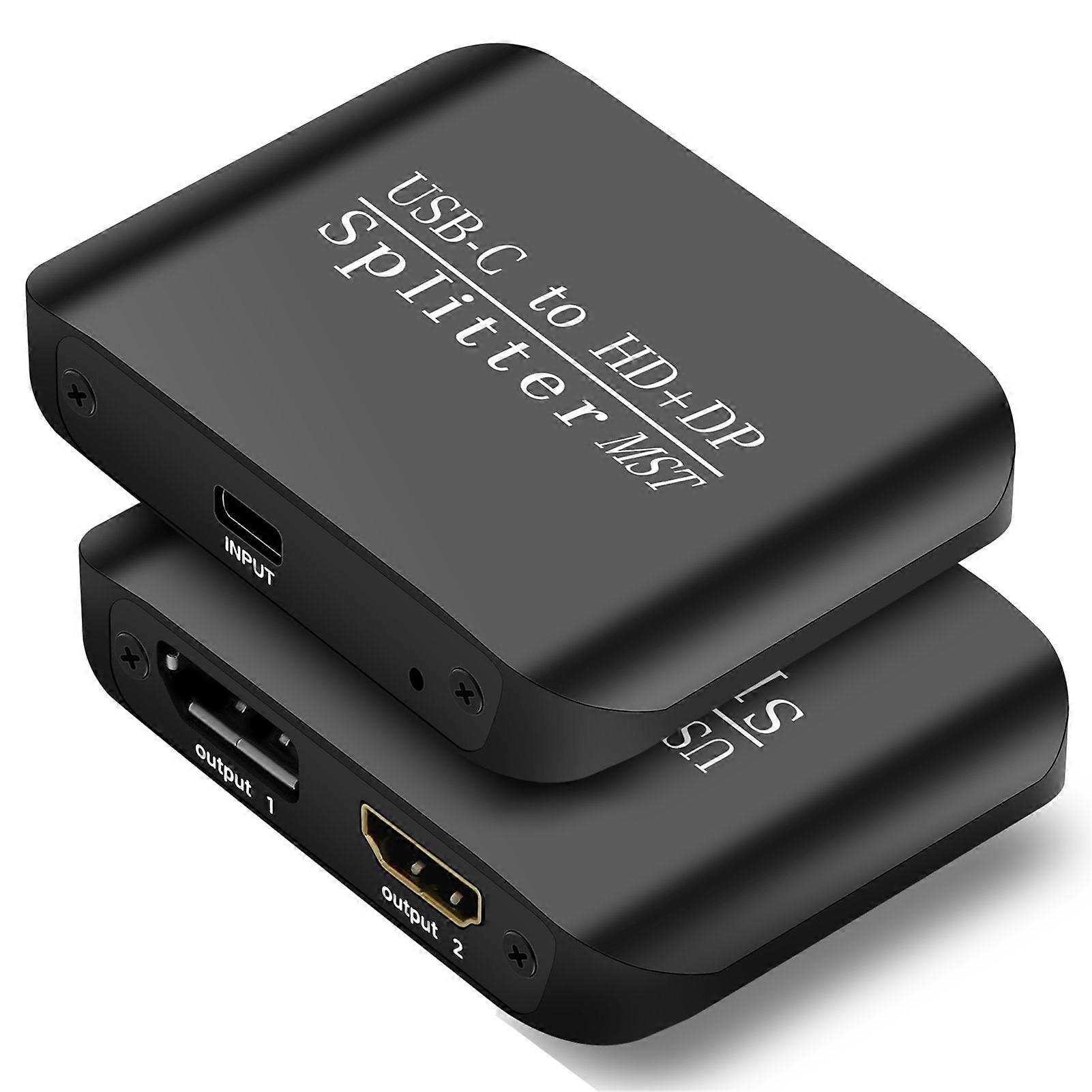 Compatible HDMI Splitter 1 in 2 Out USB C to HDMI+DP Splitter 4K 60Hz MST SST High Quality Video Adapter with 3D HDR Support USB C Splitter