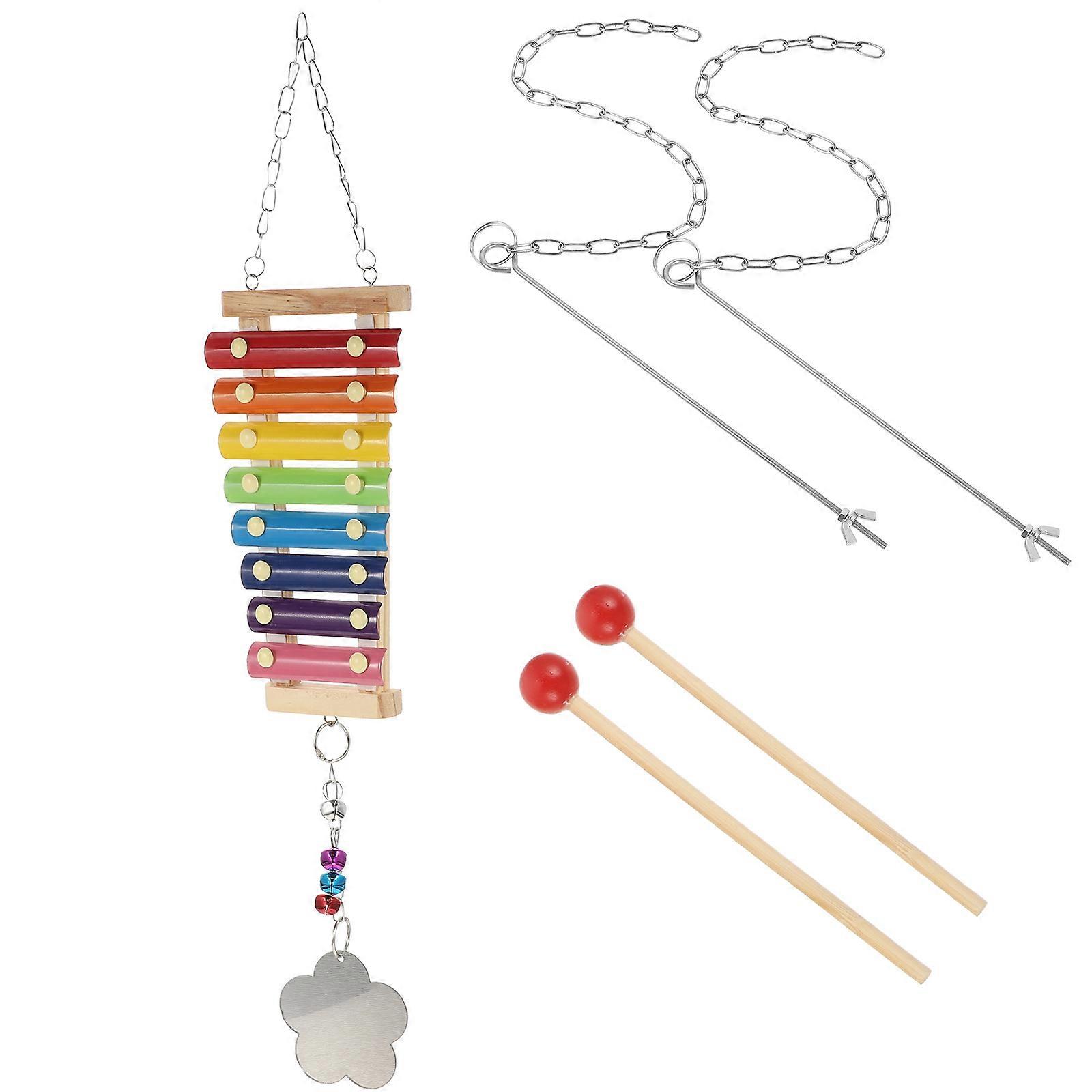 Wood Hanging Skewer with Mirror for Chicken Foraging and Play Movable Hook, Bite Resistant, Cage Decoration, Reduces and Loneliness