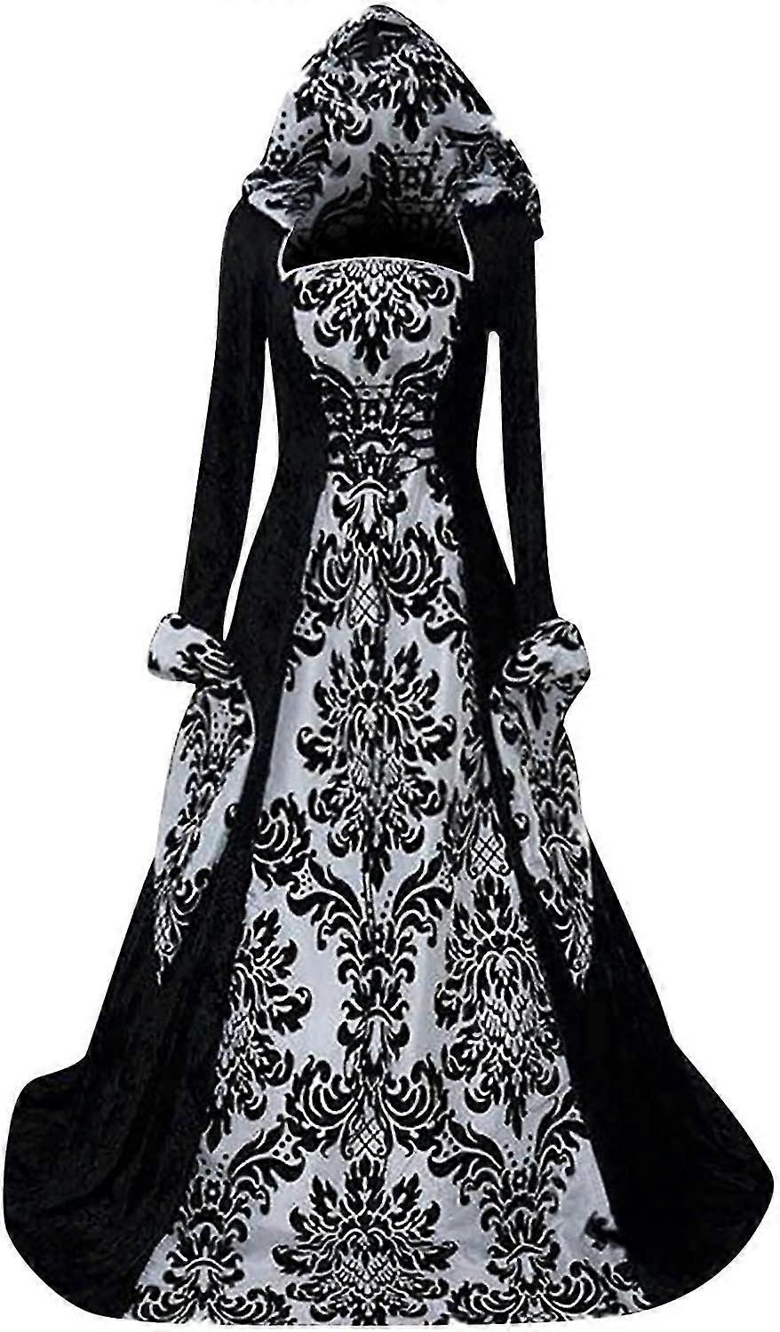 فساتين أزياء عصر النهضة النسائية للنساء 2022 فستان ساحر عباءة خضراء مصاص دماء فستان أسود زي أسود ، hww