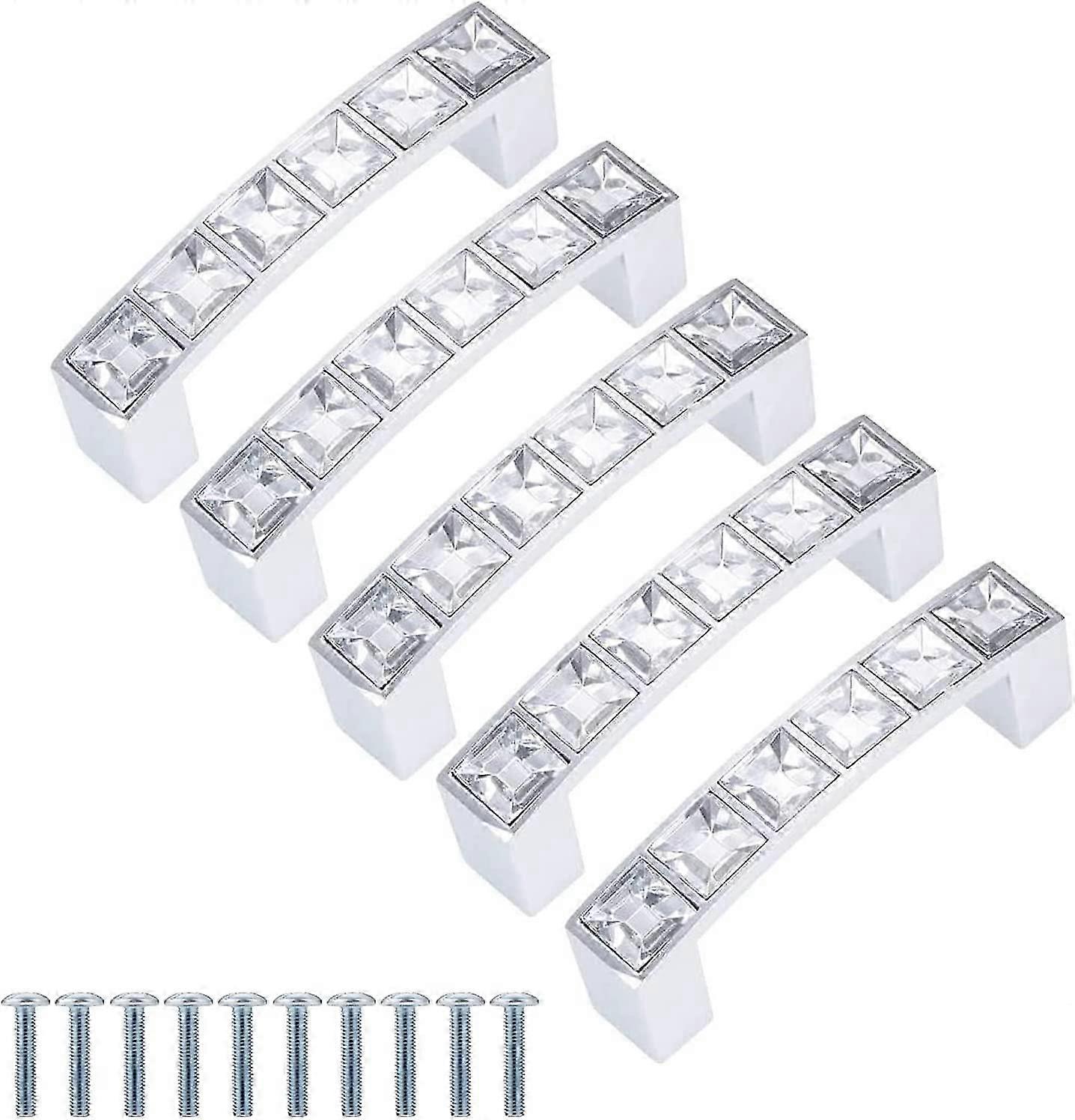Set of 5 Rhinestone and Crystal Glass Drawer Pulls from Chez - For Dresser, Kitchen Cabinet, Cupboard