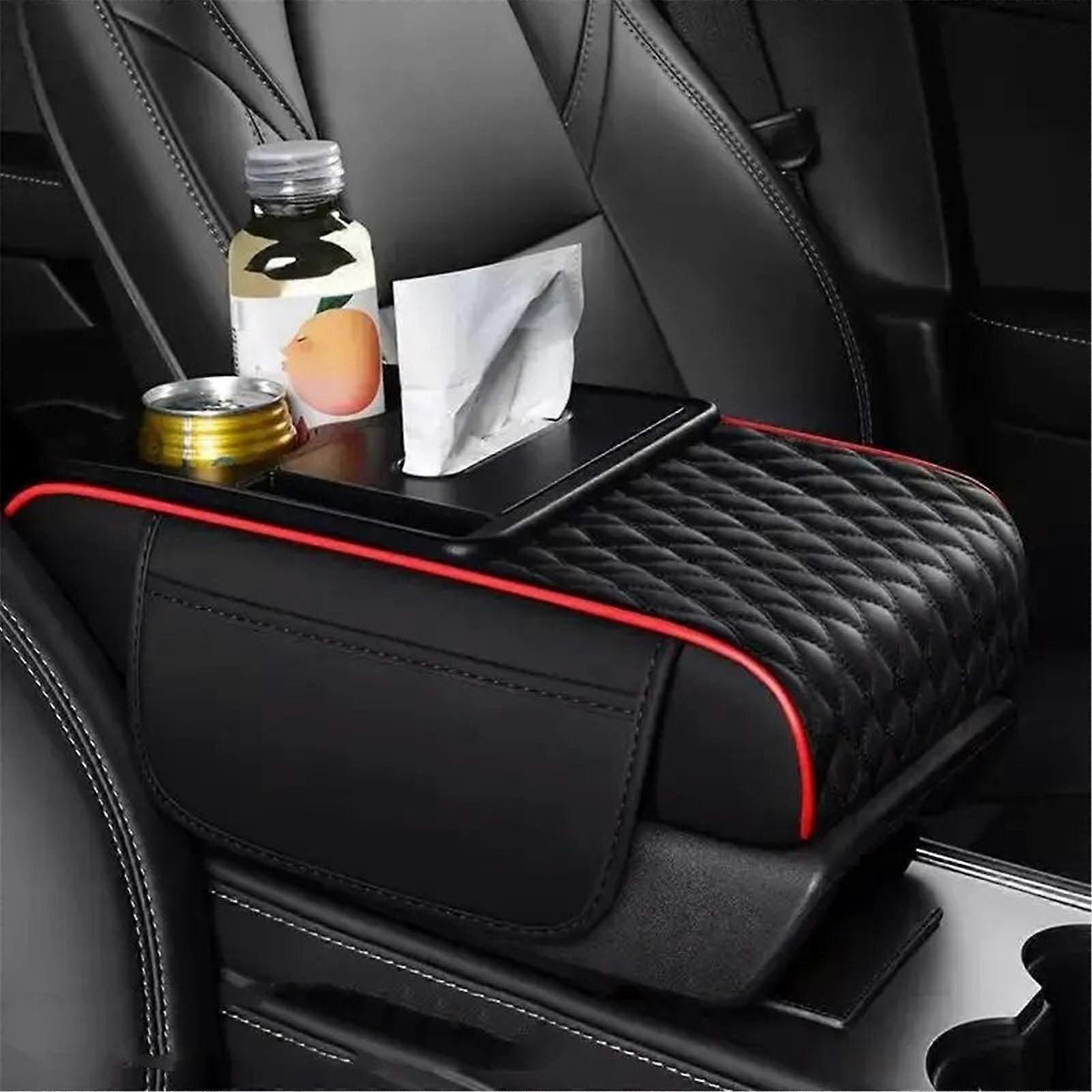 Armrest Storage Box Car Cushion Thicken Sponge Center Console Armrest Box Cover Pad Auto Elbow Support Rest Cushion(Black Red)