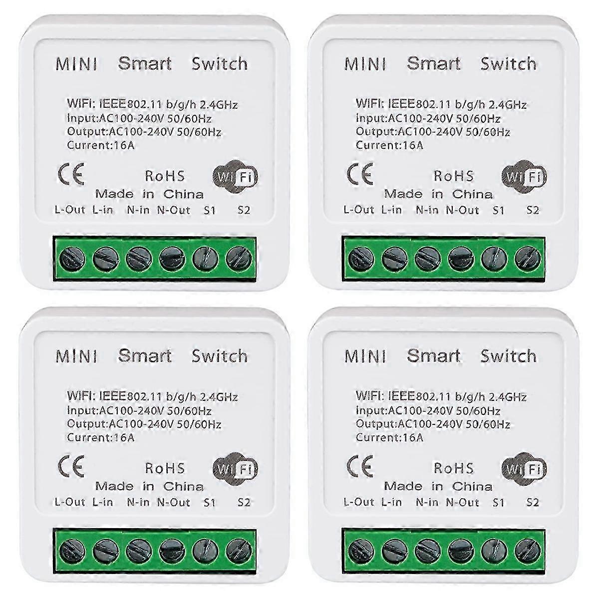 4PCS WiFi Smart Switch Light APP Remote Control 2 Way 16A