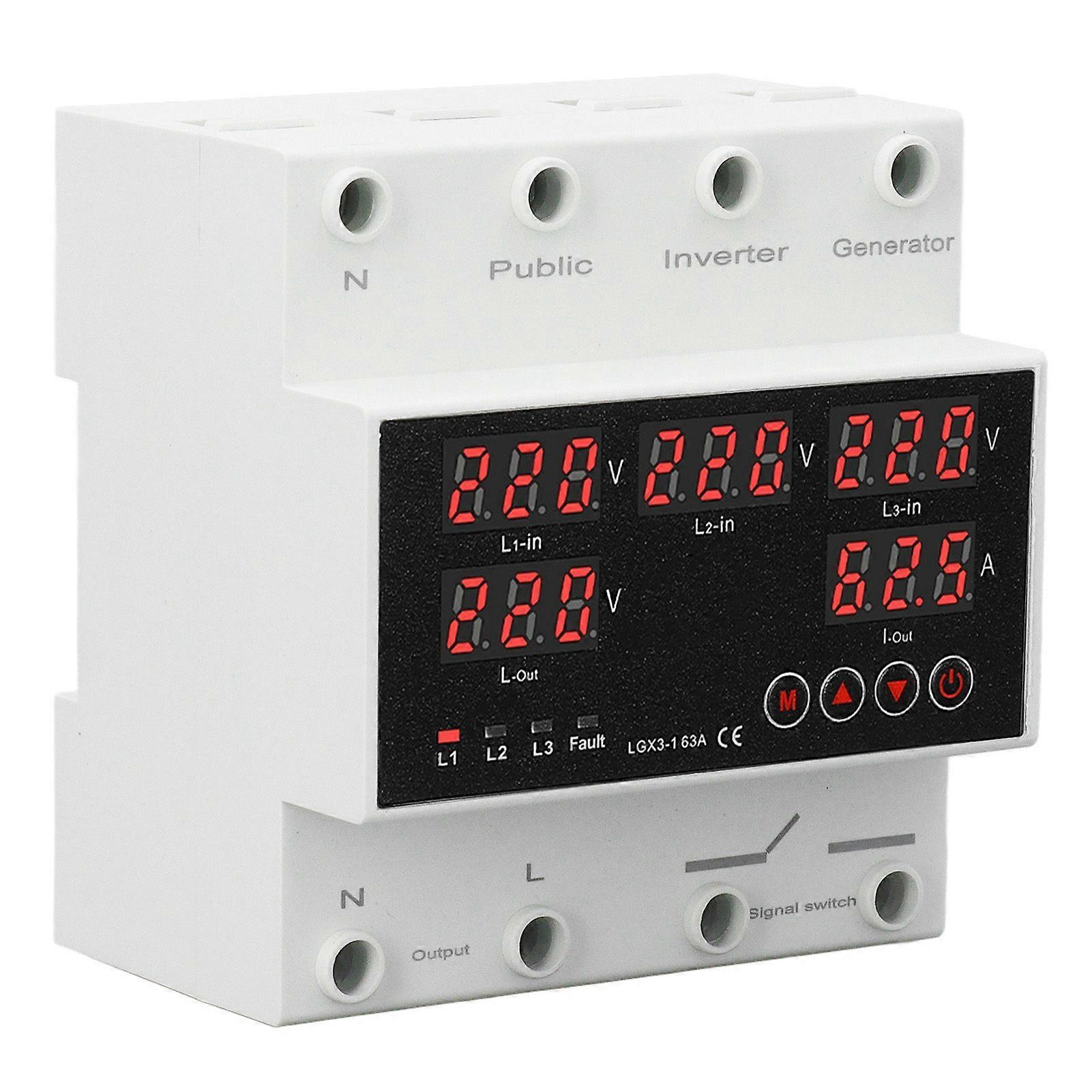 3 Phase 4 Wire Automatic Transfer Switch 63A Changeover Switch Voltage Protector with LED Display Generator and Inverter AC220V